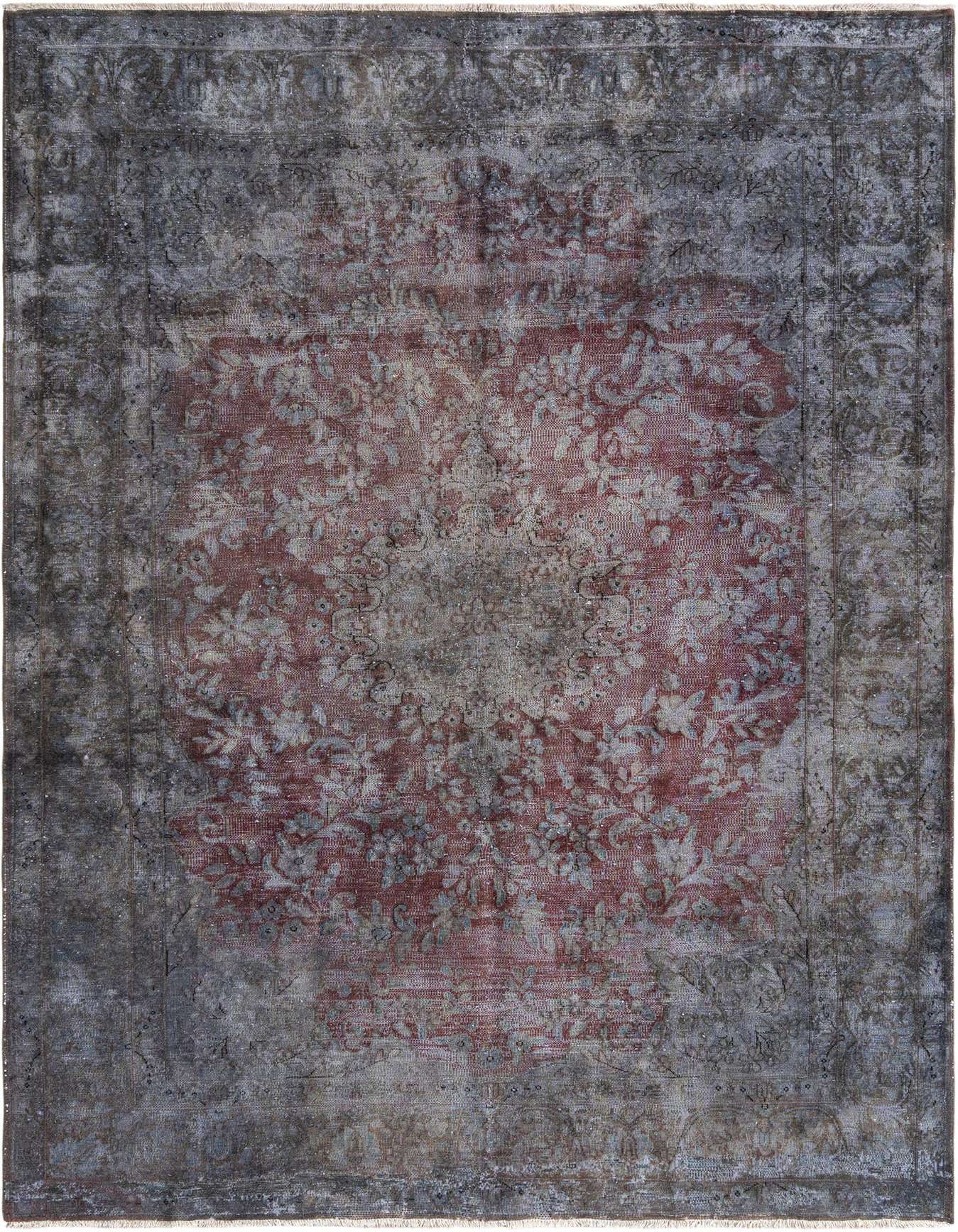 A 6x9 rectangular Vintage Royal rug with a faded grey border and a distressed red Persian floral medallion.