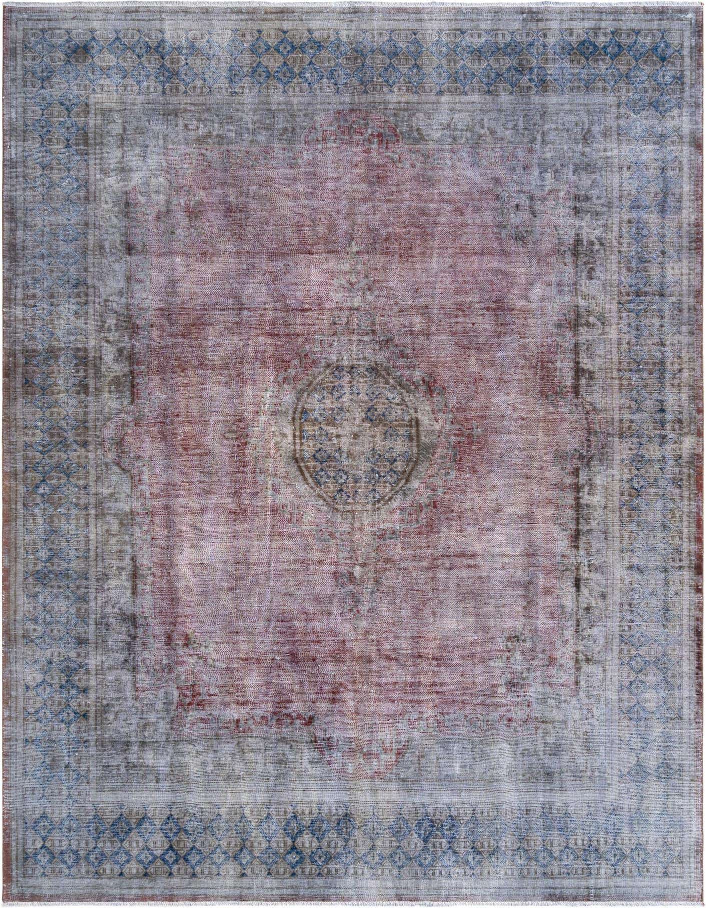 A rectangular 8x10 Vintage Royal Persian rug with a faded grey and muted red distressed pattern, featuring a central medallion and ornate border.