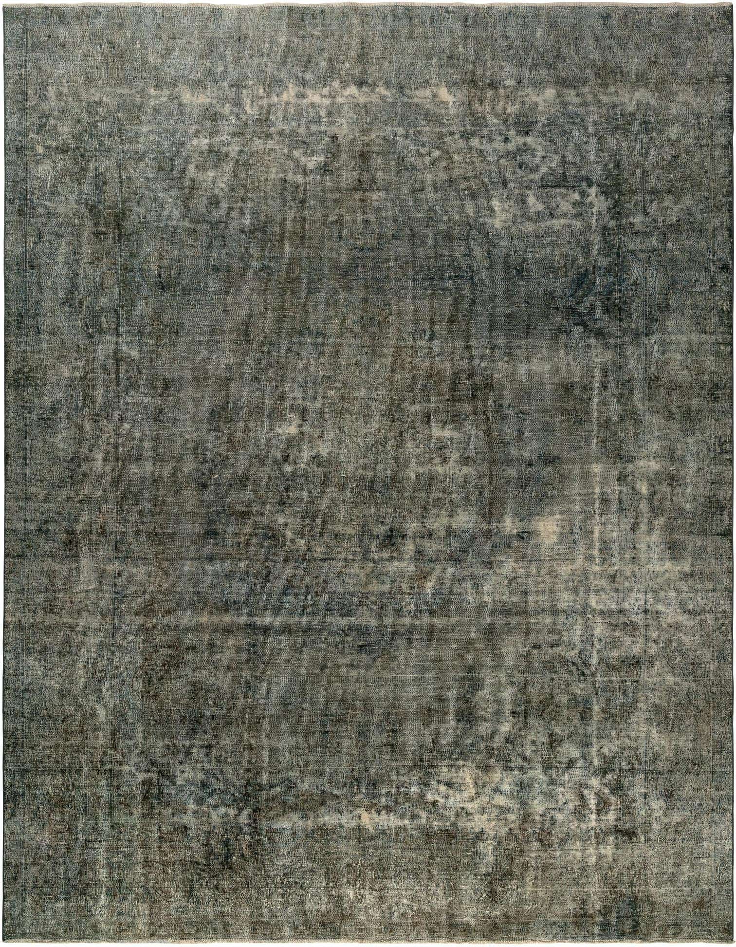 A rectangular 8x10 grey Persian wool rug with a distressed, vintage pattern, suitable for a living room.