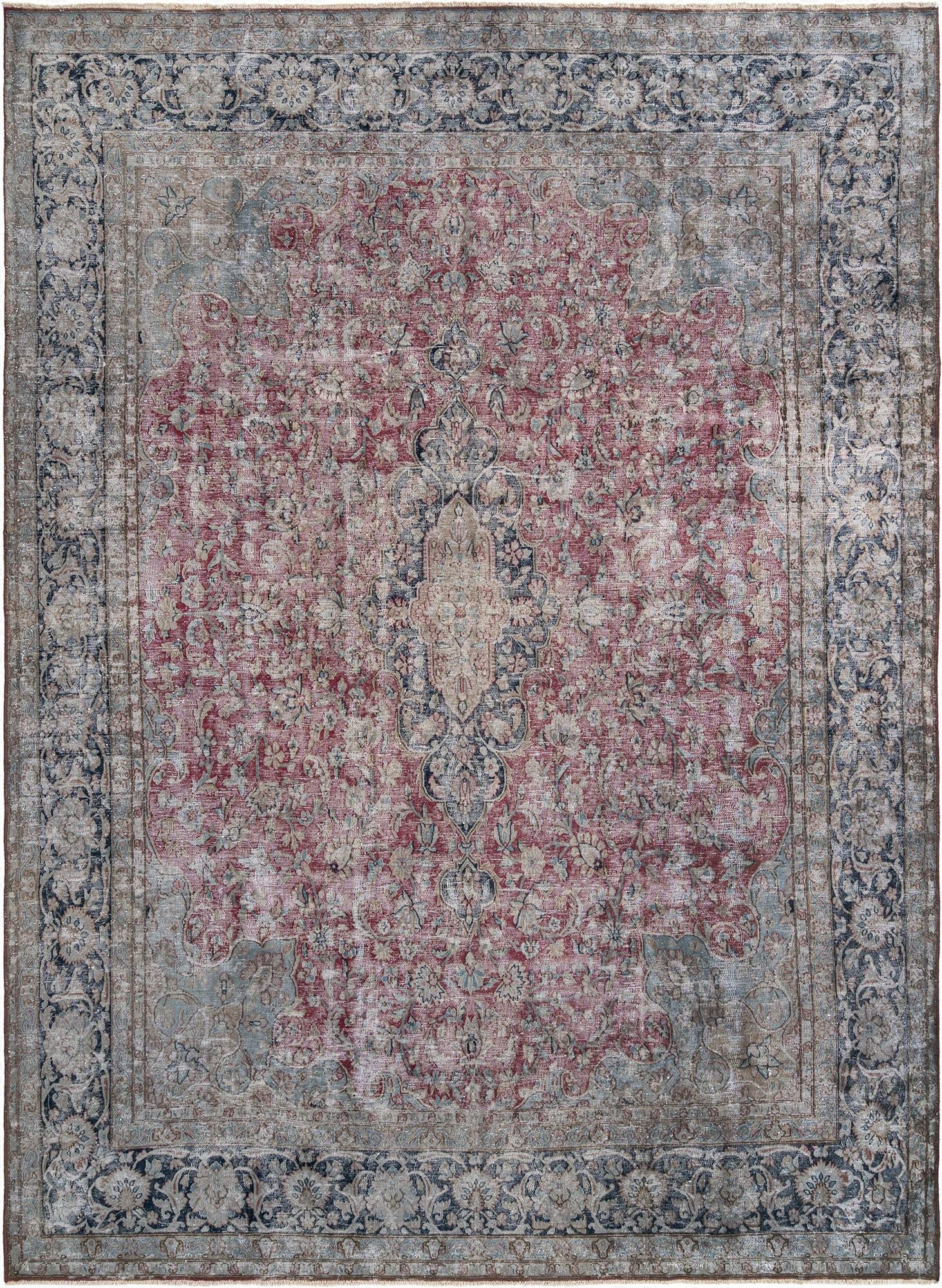 A large 10x13 rectangular Grey Persian rug with a faded traditional medallion pattern and intricate border.
