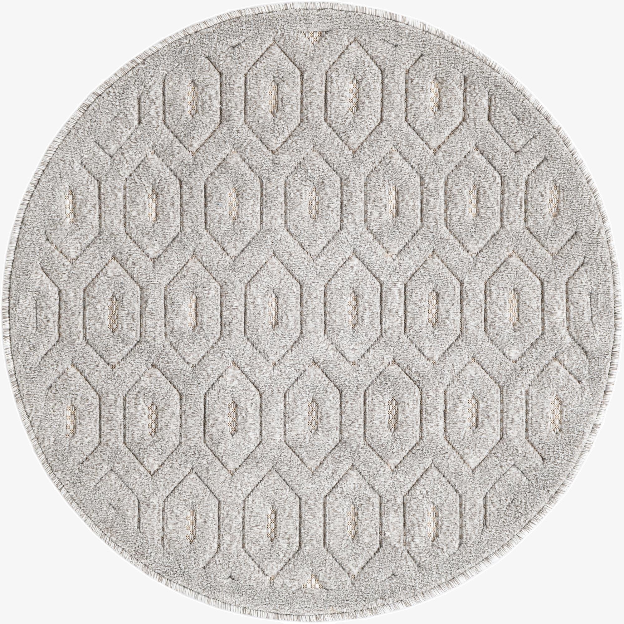  3' x 3'  Washable Trellis Textured Indoor / Outdoor Round Rug