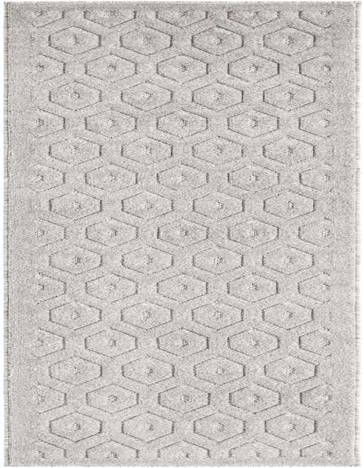 Grey 8 ft runner rug with a modern textured geometric hexagon pattern, suitable for a hallway or patio.