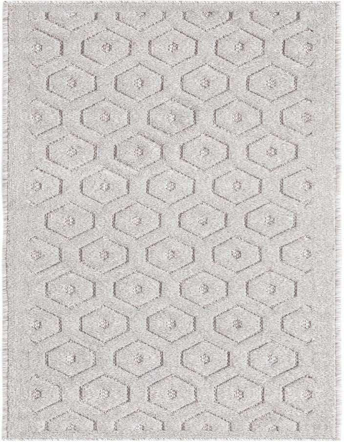 A 6 ft grey runner rug with a modern textured geometric hexagon pattern, suitable for a hallway or patio.