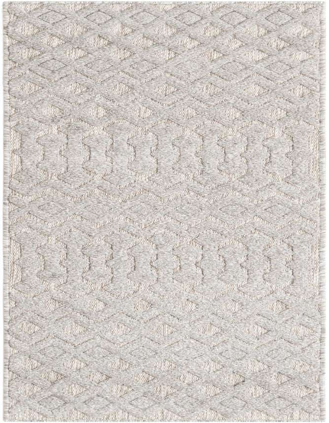 A 6 ft grey runner rug with a raised tribal trellis pattern, ideal for a modern hallway or patio.