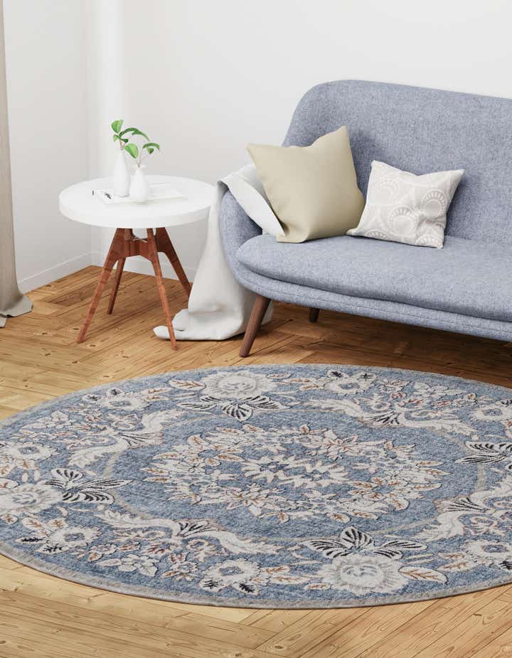 Harbor Blue 7' x 7' Eco Traditional Round Rug | Rugs.com