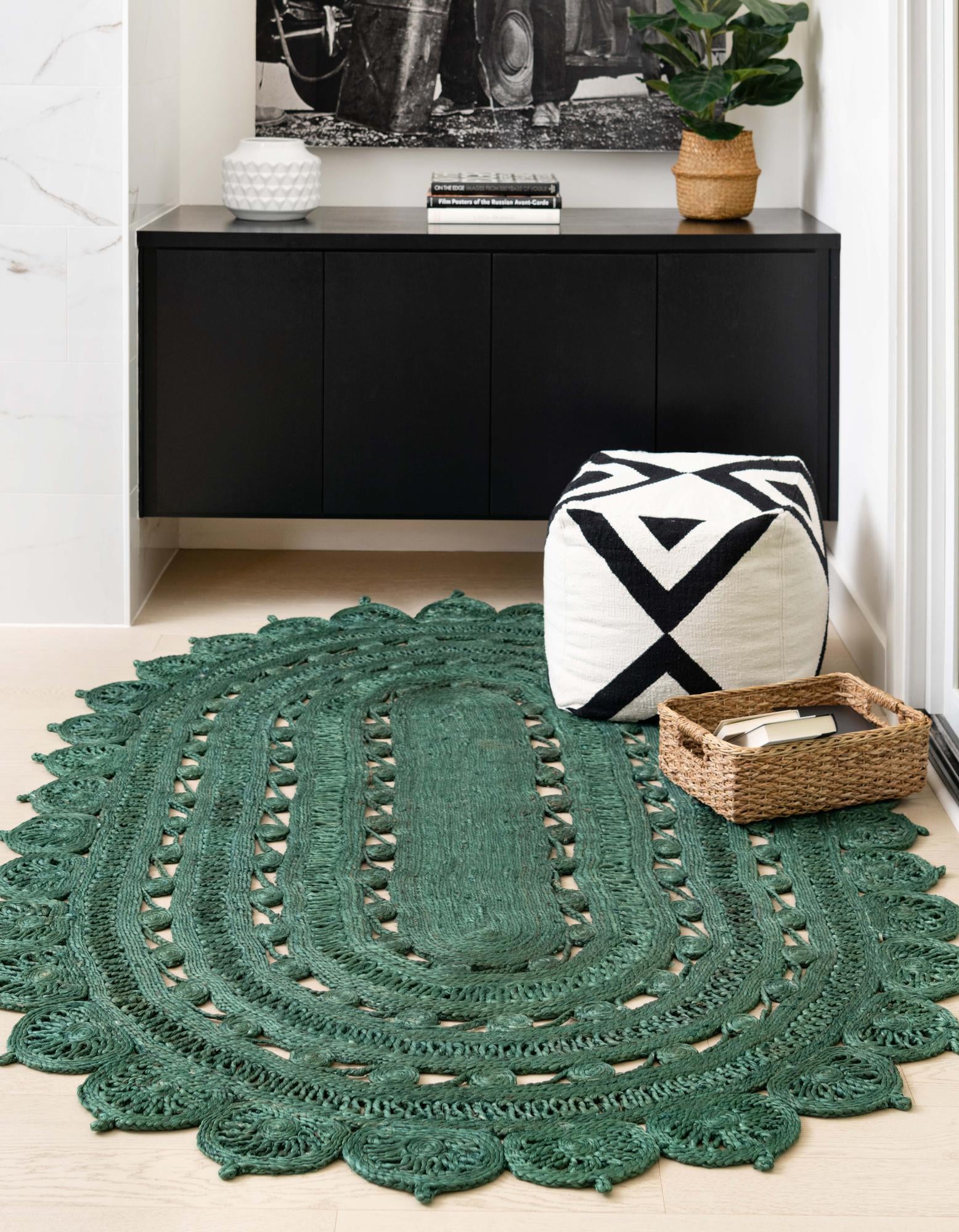 Hunter Green 3' 1 x 5' 1 Hand Braided Jute Oval Rug | Rugs.com