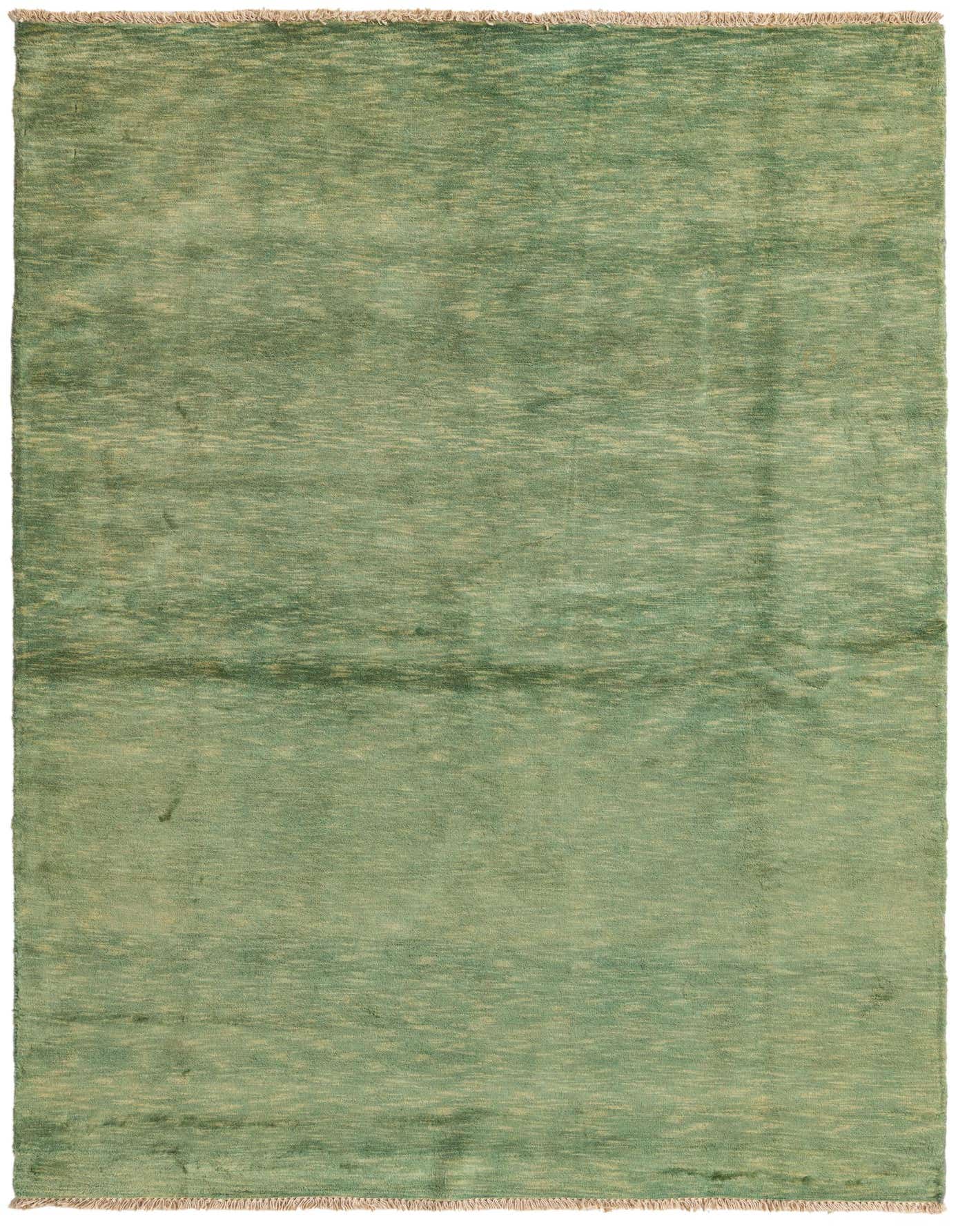 A 4x6 rectangular Modern Ziegler rug in varying shades of green, featuring a subtle abstract pattern and thin pile.