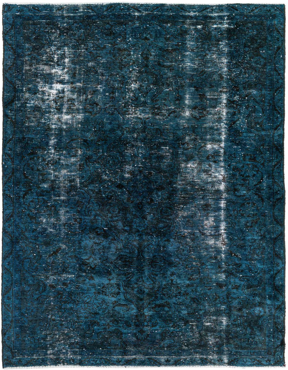 A 5x8 rectangular green Persian rug with a faded vintage medallion pattern, handmade from wool.