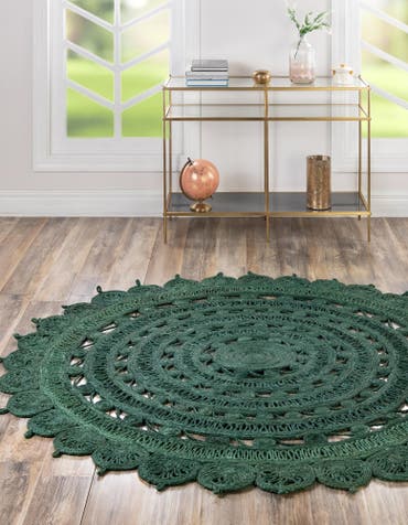  Custom Hunter Green Braided Jute Round Rug