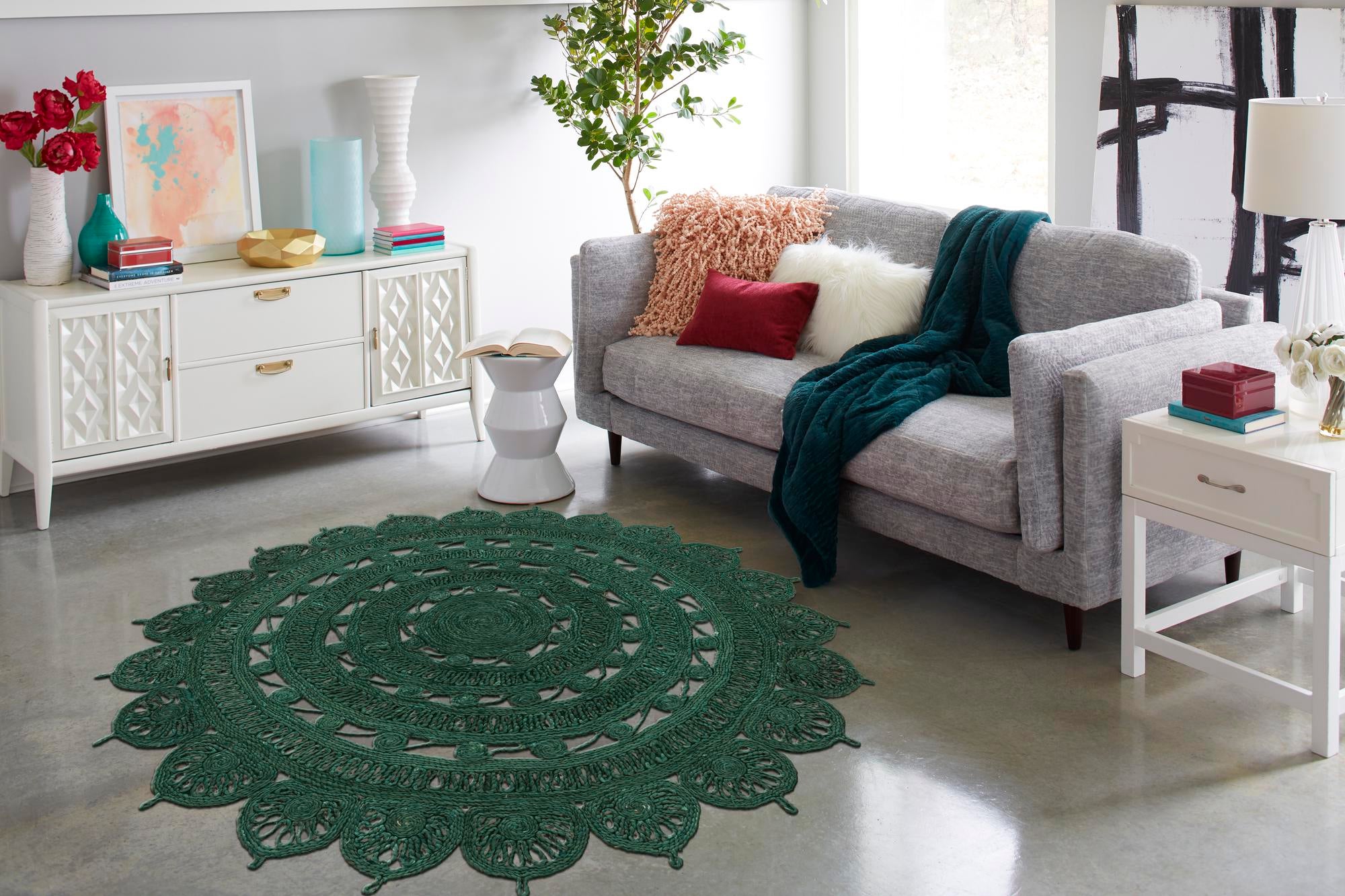 Hunter Green Custom Hunter Green Braided Jute Round Rug