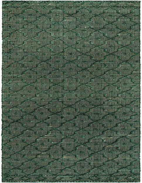 A 12 ft green jute runner rug with a modern trellis pattern and textured pile, ideal for hallways.