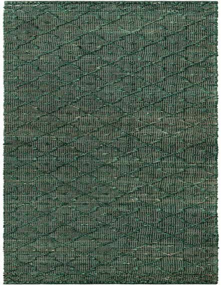 A 14 ft green Larsa Jute runner rug with a modern trellis pattern and textured pile, ideal for a hallway.