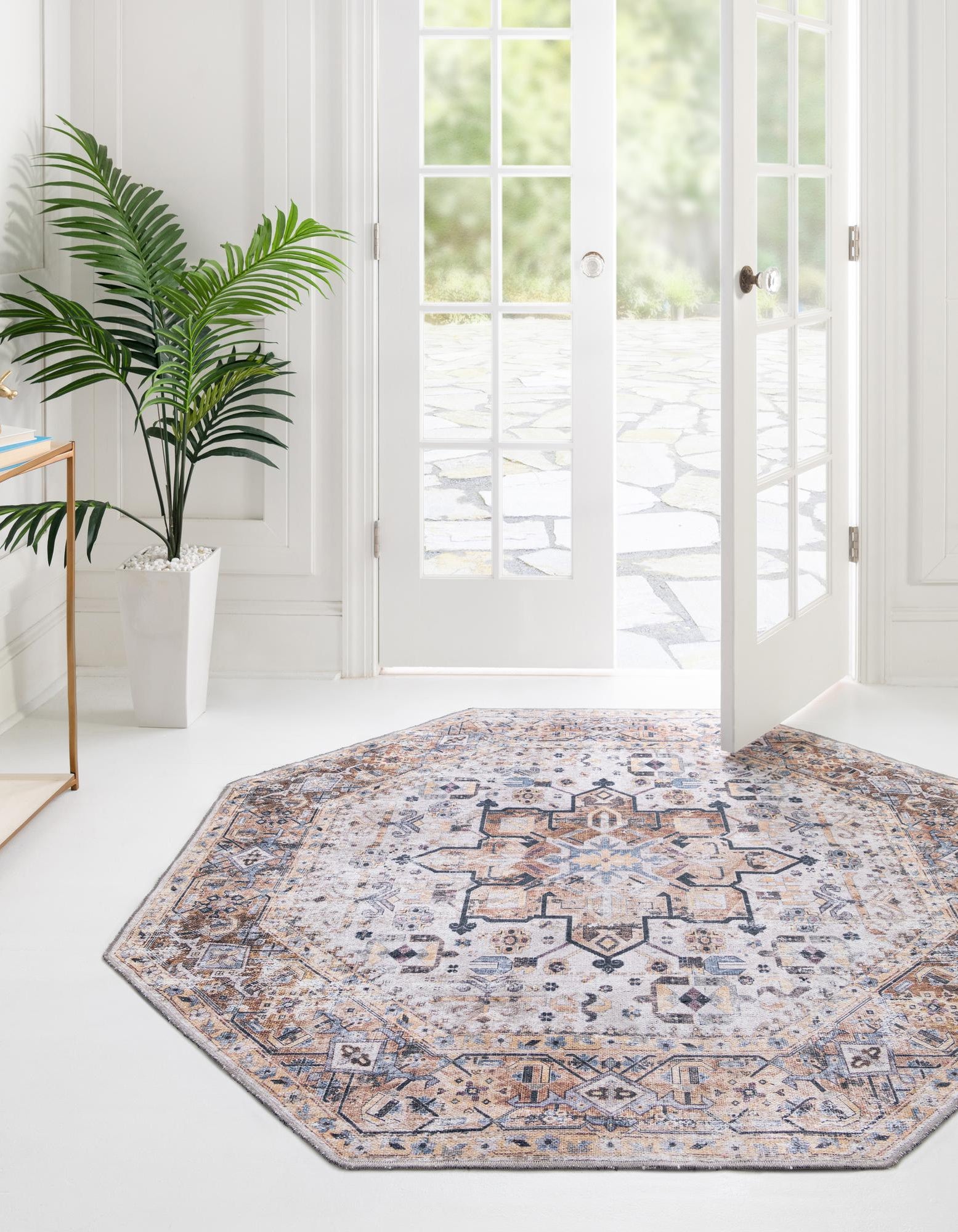 Ivory Almond 3' 3 x 3' 3 Washable Yara Octagon Rug | Rugs.com