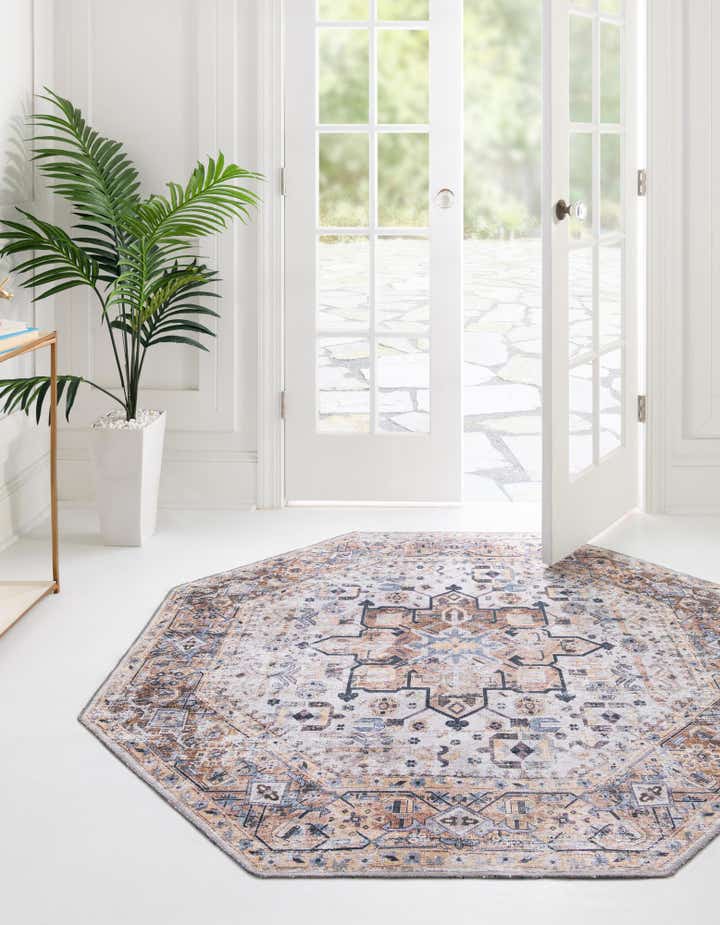 Ivory Almond 7' 1 x 7' 1 Washable Yara Octagon Rug | Rugs.com