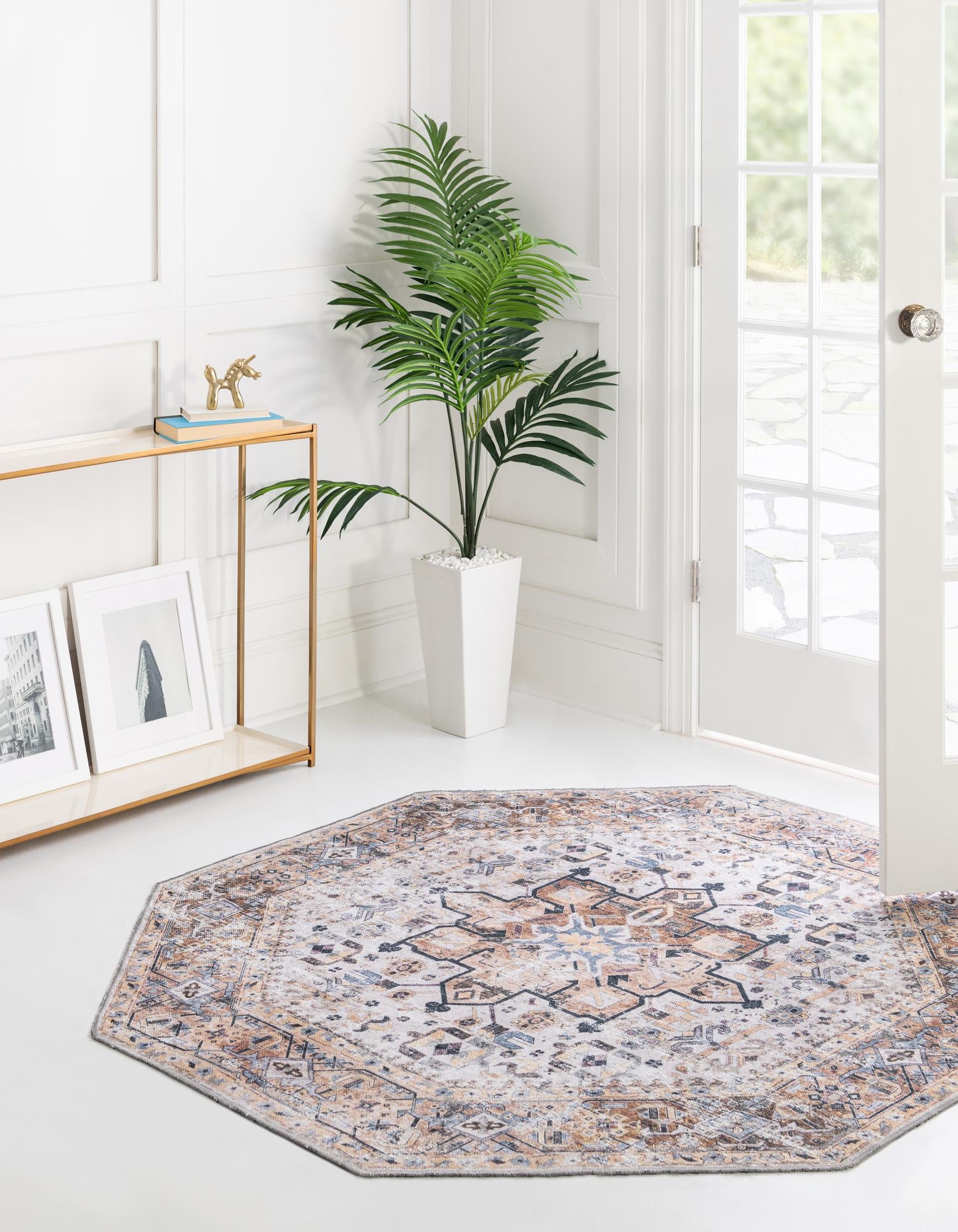 Ivory Almond 3' 3 x 3' 3 Washable Yara Octagon Rug | Rugs.com
