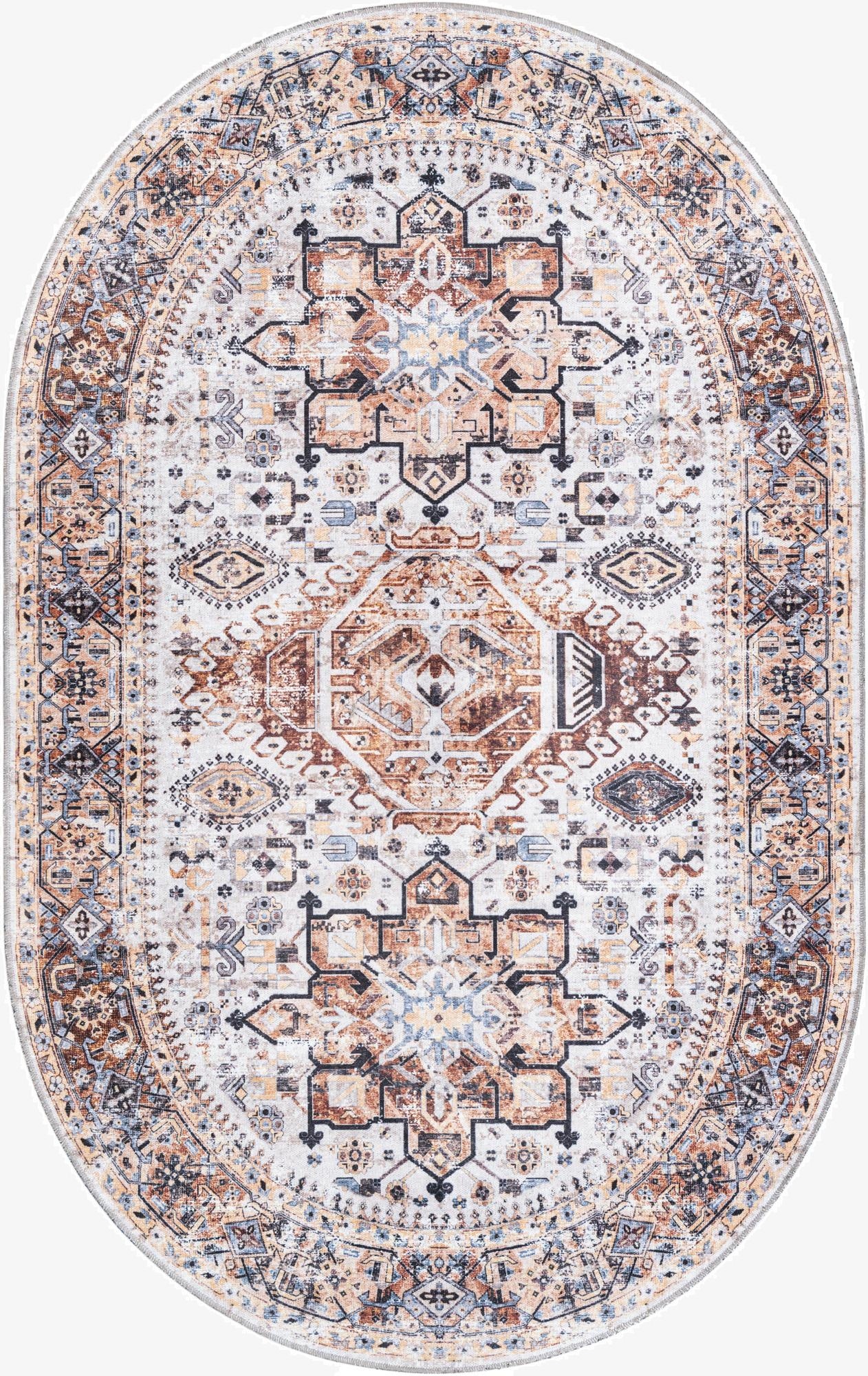  5' 3 x 8'  Washable Yara Oval Rug