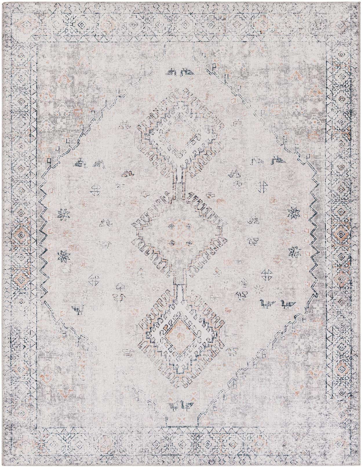 A 5x8 rectangular Yara rug featuring a distressed traditional Oriental pattern in browns, tans, and creams.