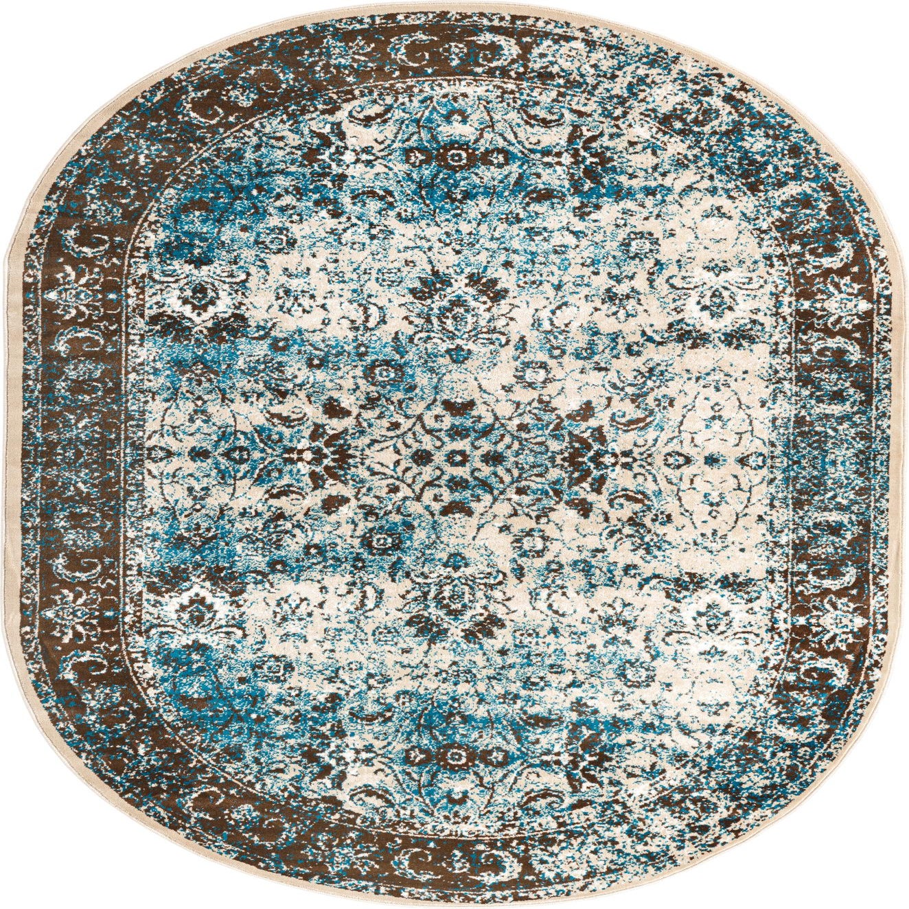 Ivory and Blue 5' 3 x 8' Ankara Oval Rug | Rugs.com