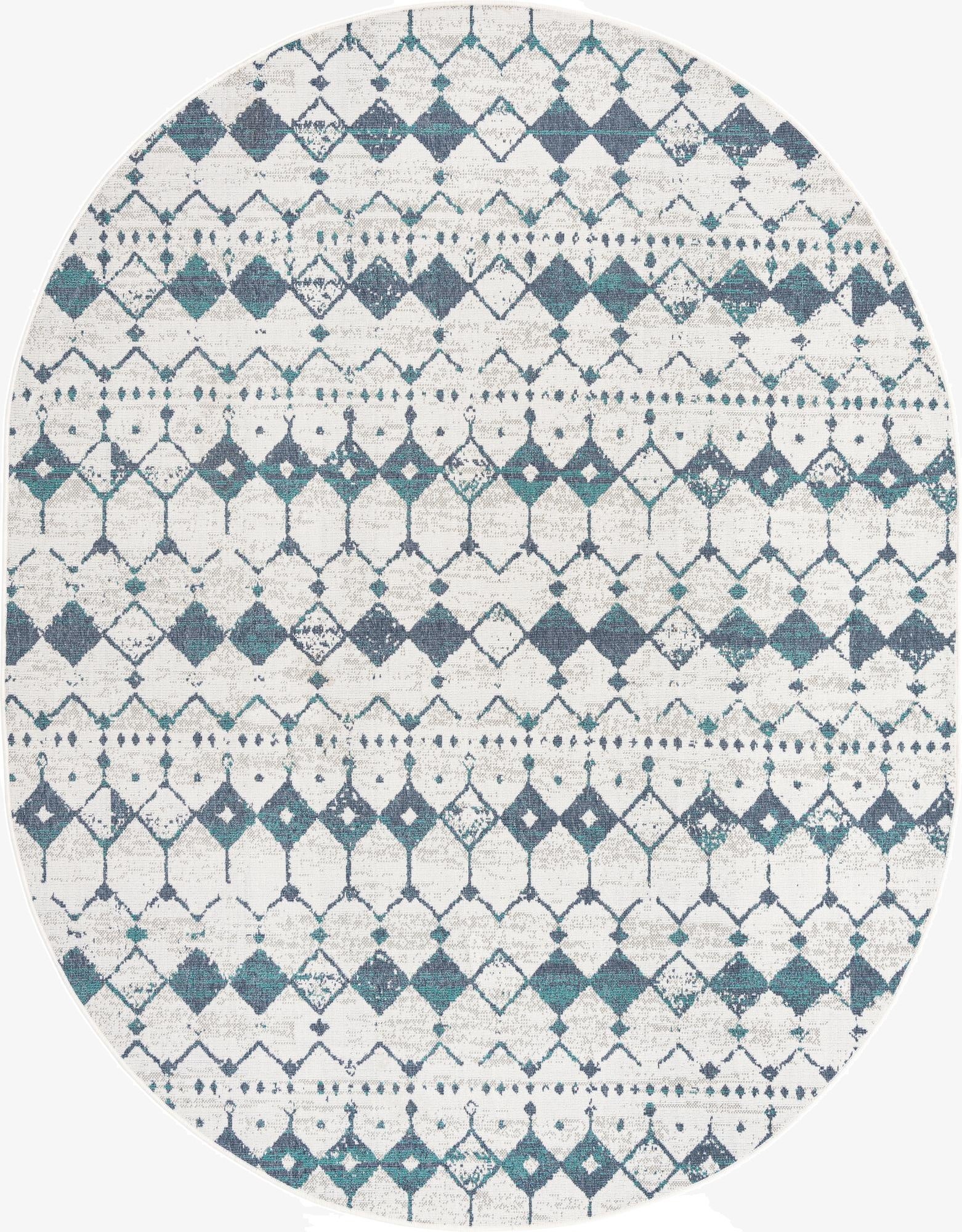  7' 10 x 10'  Washable Lattice Indoor / Outdoor Oval Rug