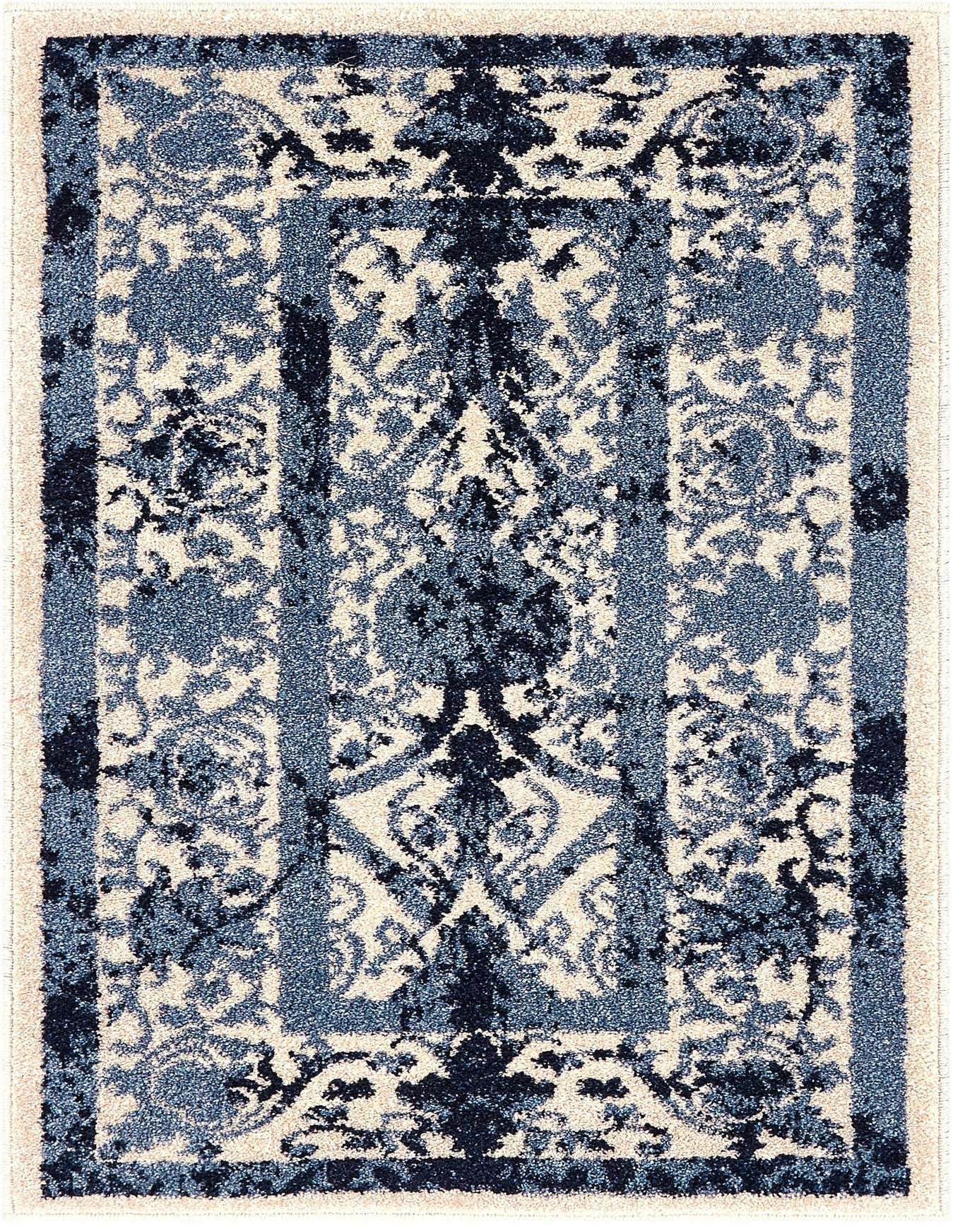 A 2x3 rectangular Rugs.com Miranda rug featuring a traditional floral pattern in various shades of blue and cream.