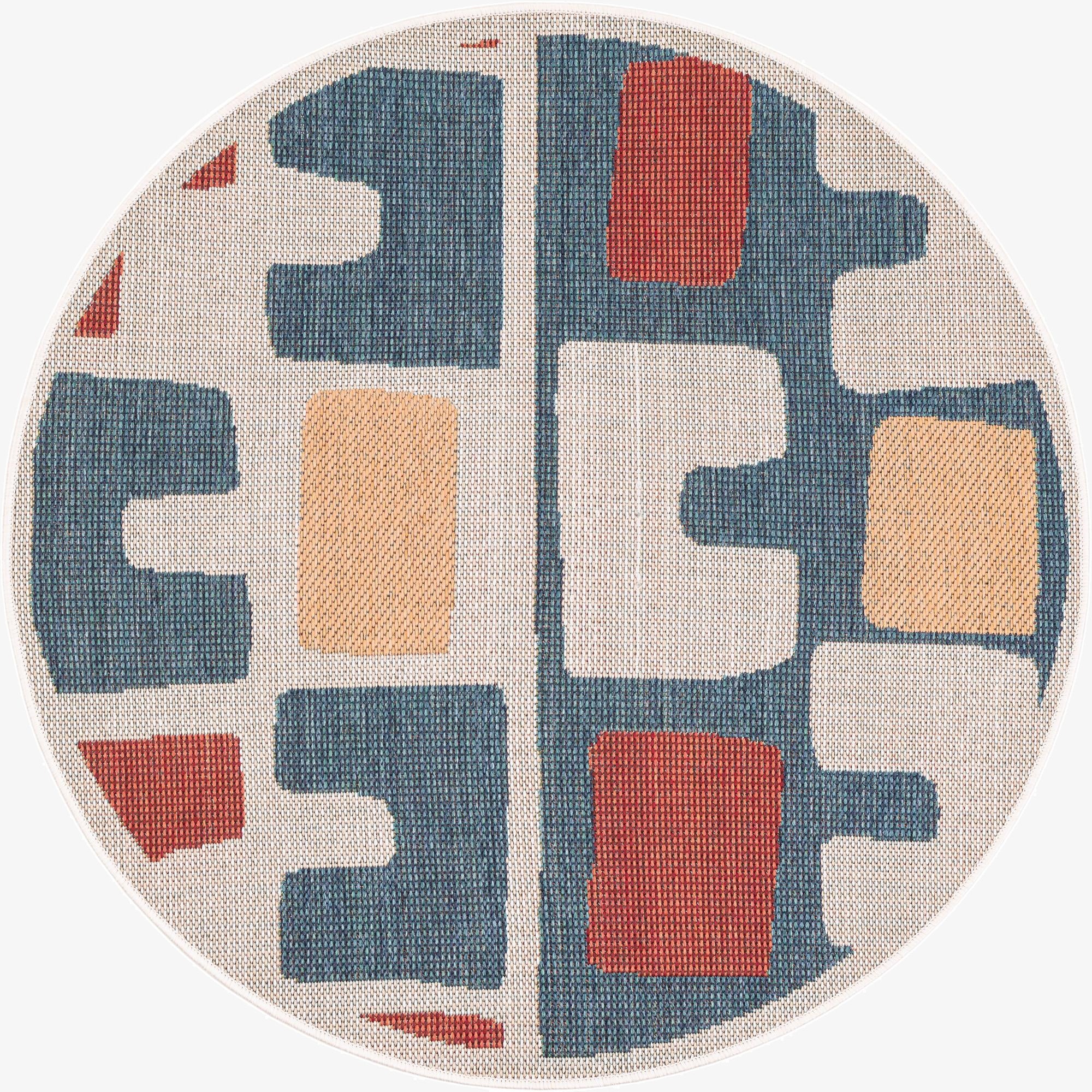  4' 1 x 4' 1  Washable Baja Indoor / Outdoor Round Rug