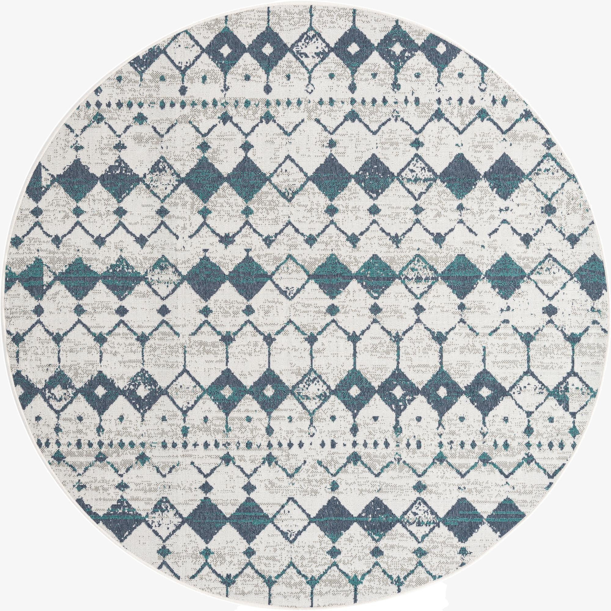  7' x 7'  Washable Lattice Indoor / Outdoor Round Rug