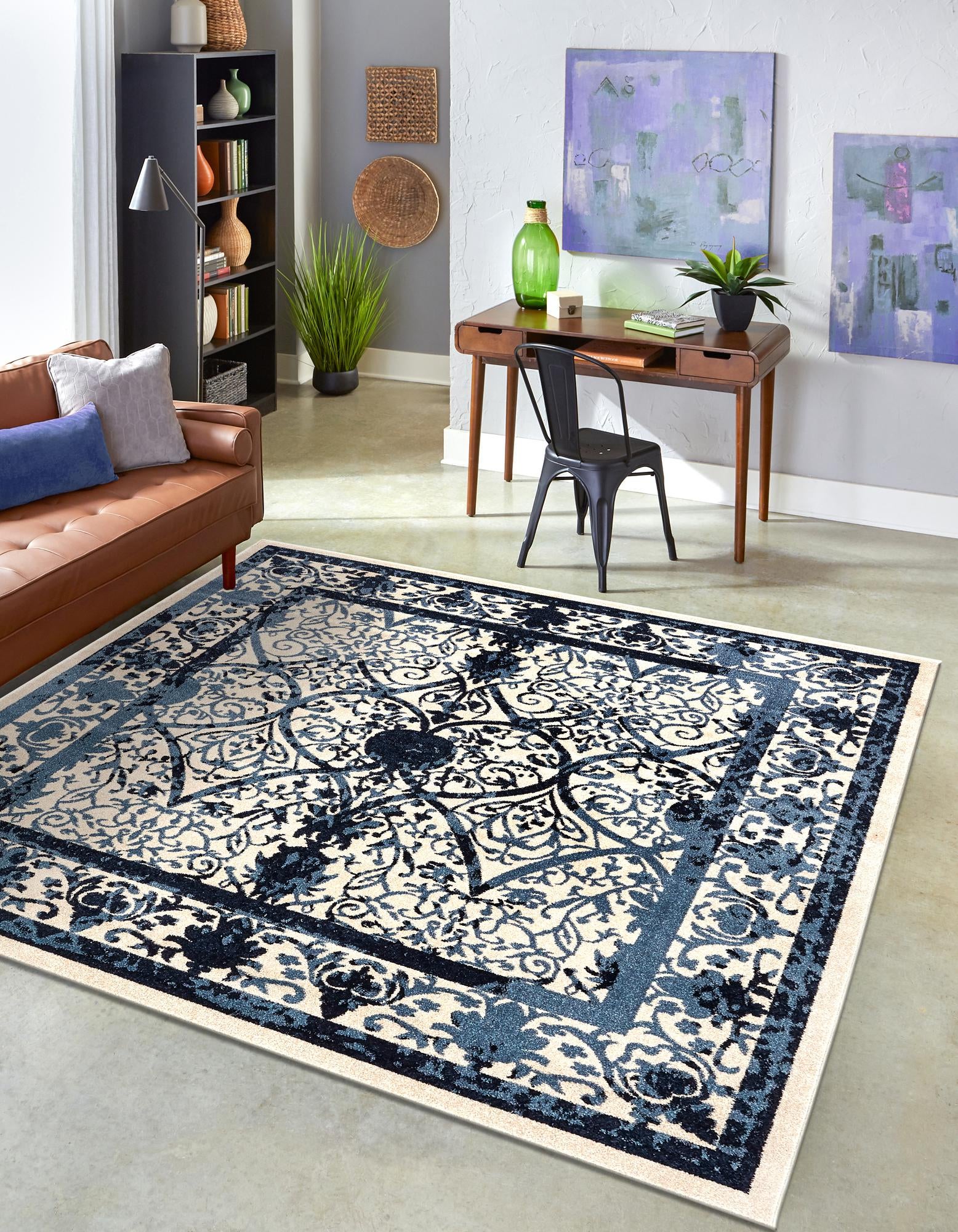 Ivory and Blue 10' x 10' Miranda Square Rug | Rugs.com