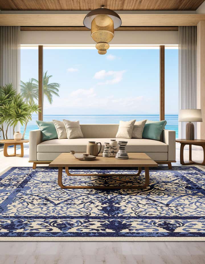 Ivory and Blue 10' x 10' Miranda Square Rug | Rugs.com