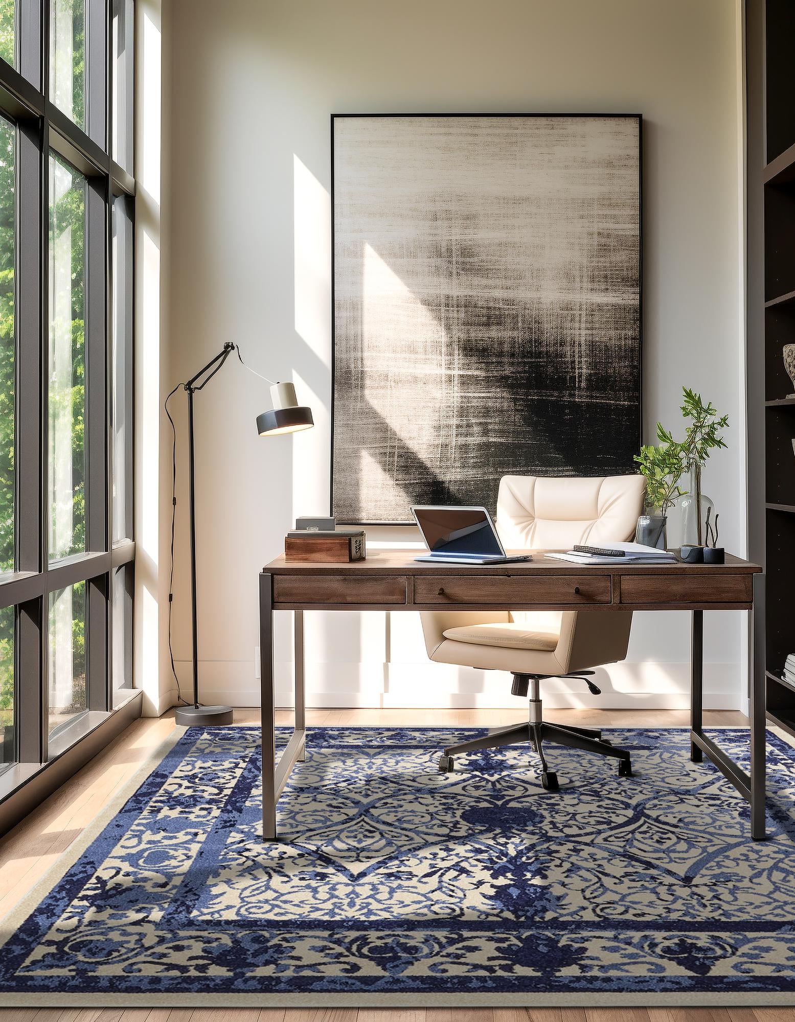 Ivory and Blue 10' x 10' Miranda Square Rug | Rugs.com