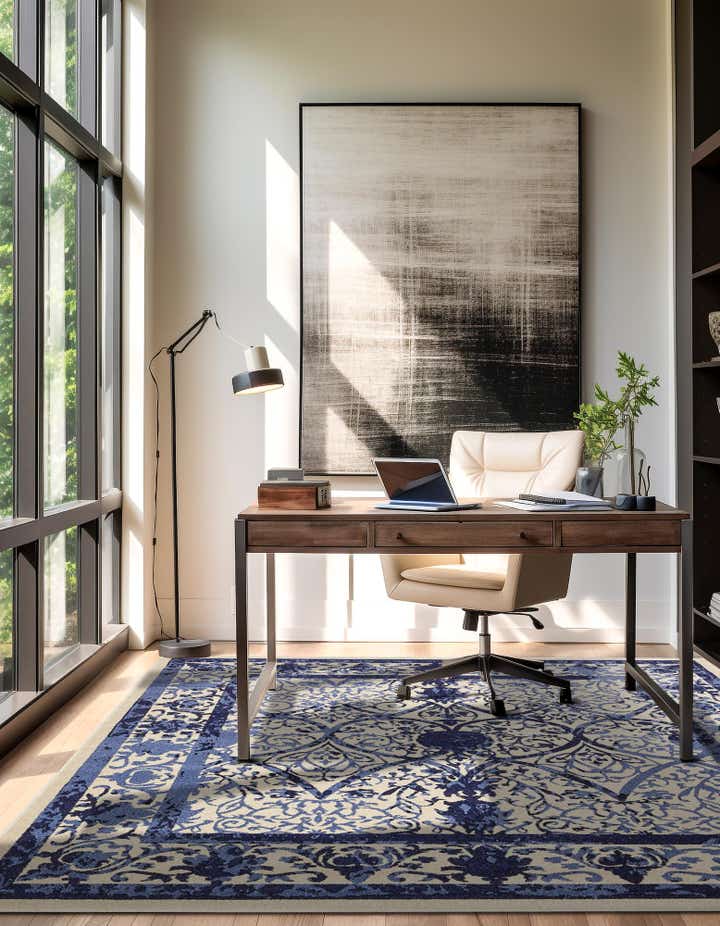 Ivory and Blue 10' x 10' Miranda Square Rug | Rugs.com