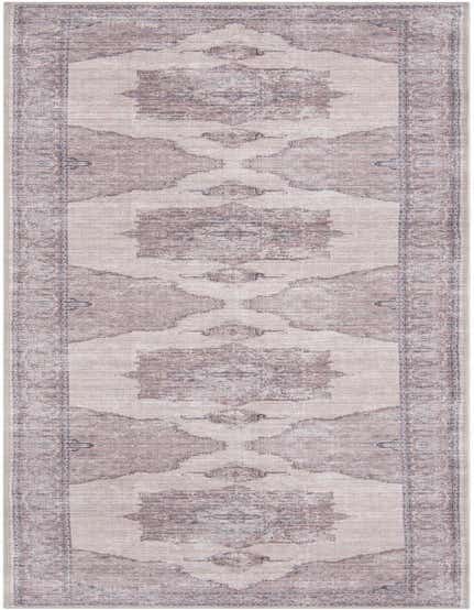 A 12 ft runner rug in ivory and gray with a distressed traditional medallion pattern, ideal for hallways.