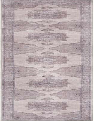 A 16 ft runner rug from the Rugs.com Mangata collection, featuring a traditional medallion pattern in ivory, cream, and gray tones with a vintage distressed look.