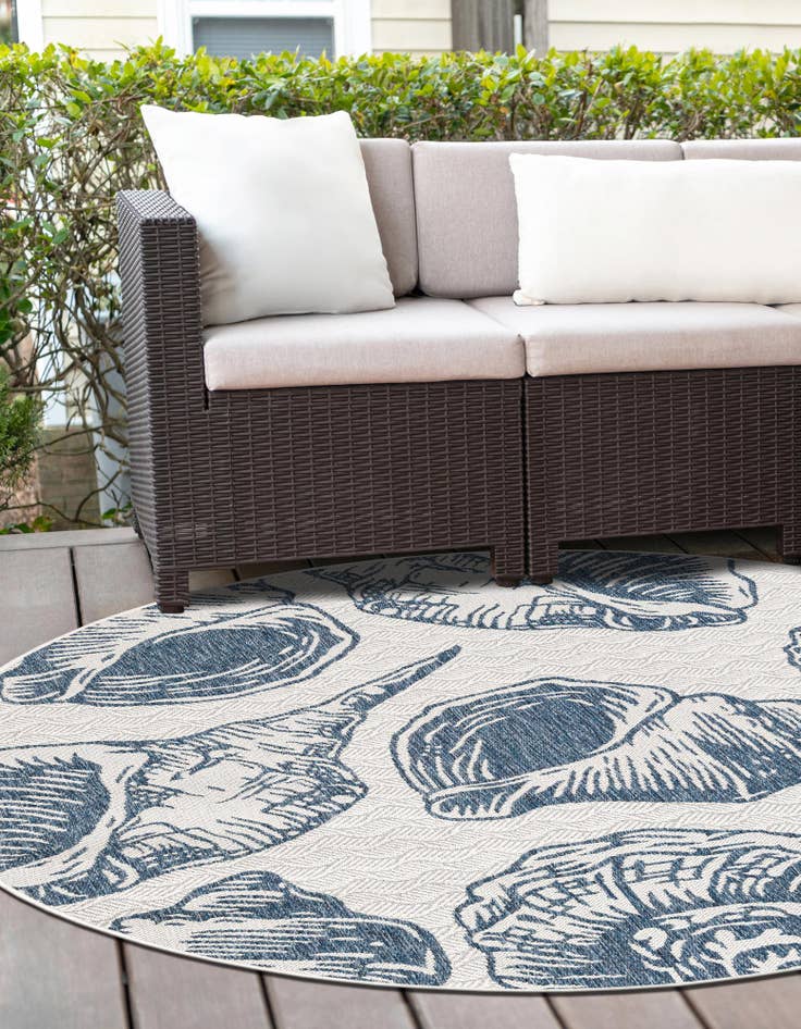 Detail image of  12' x 12'  Washable Coastal Indoor / Outdoor Round Rug