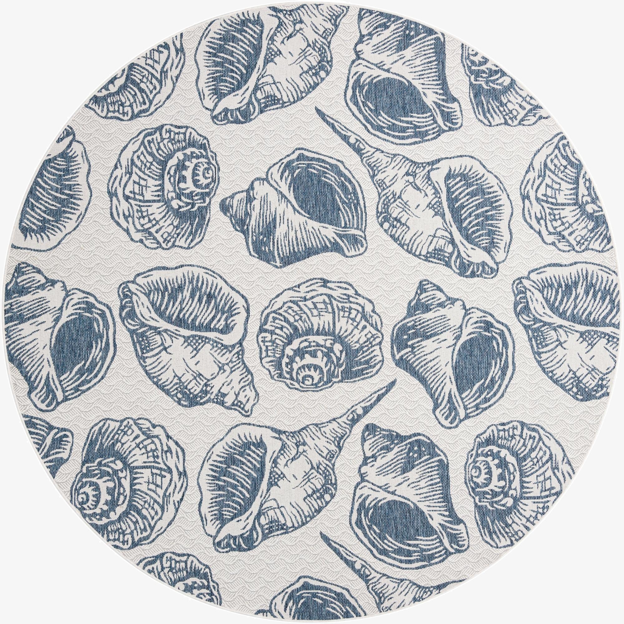  10' x 10'  Washable Coastal Indoor / Outdoor Round Rug