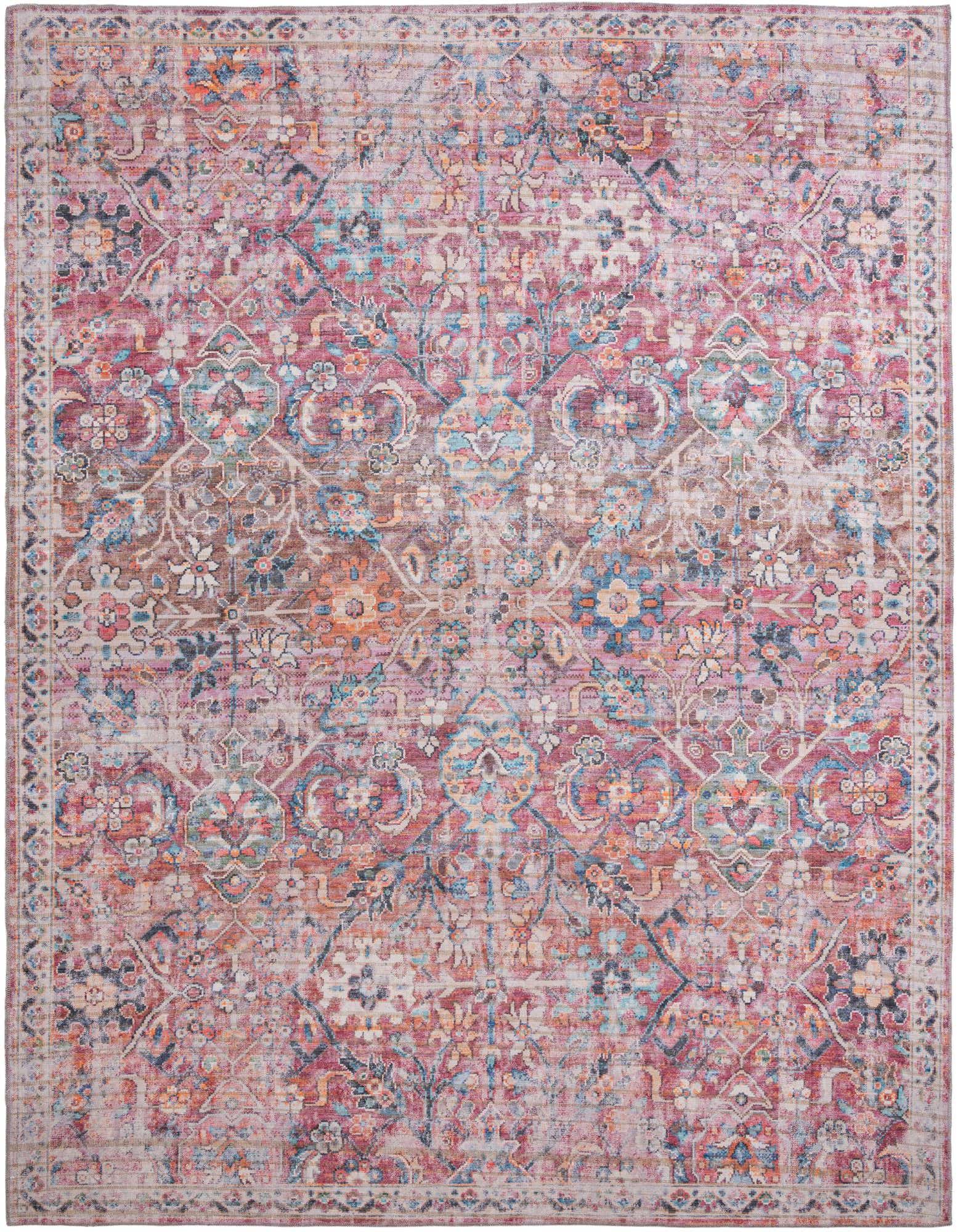 A 10x13 rectangular Nostalgia rug featuring a distressed traditional floral pattern in ivories, creams, pinks, and blues.