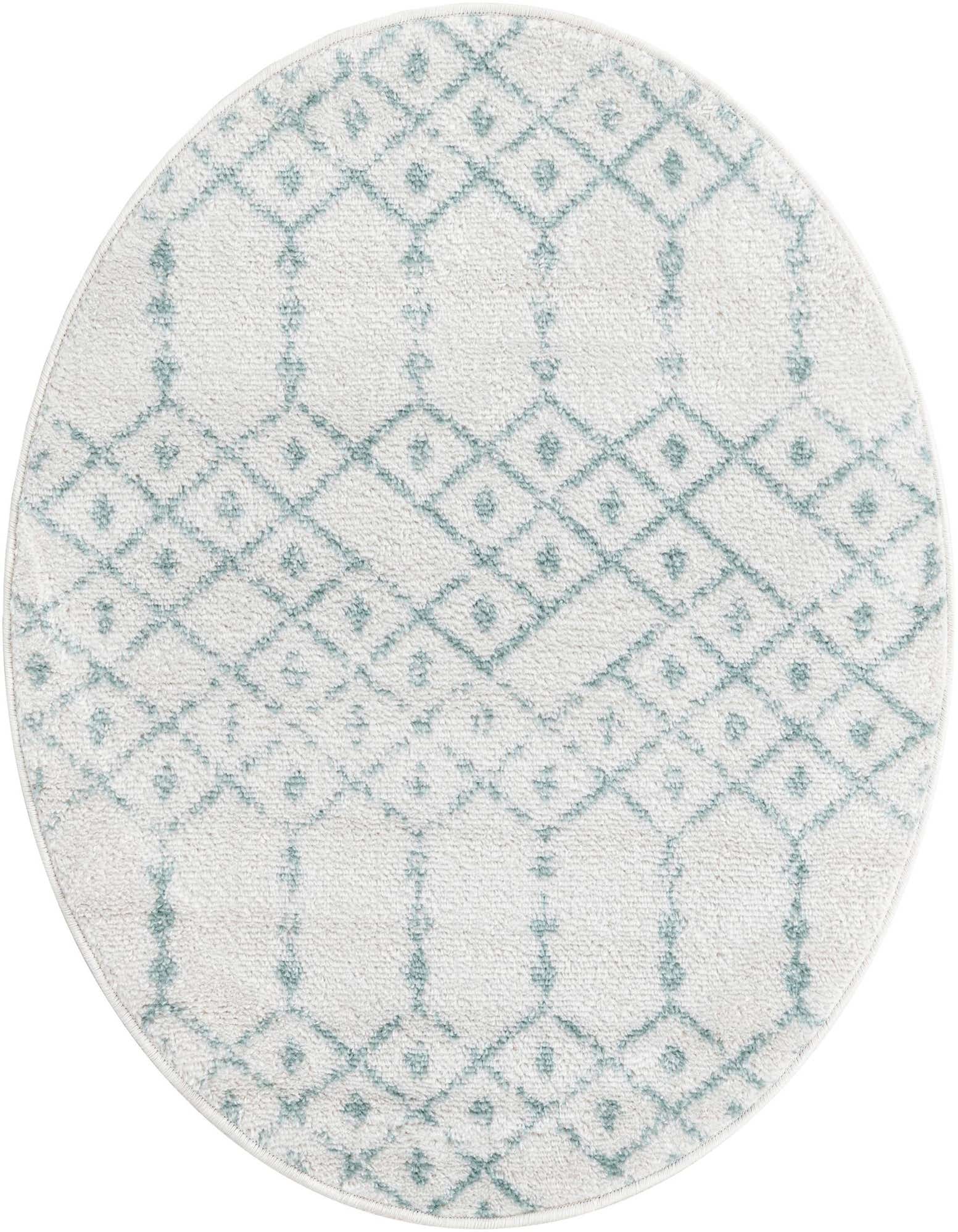 A round 3' 0 x 3' 0 Paxon Trellis rug in ivory with a light blue tribal trellis pattern.