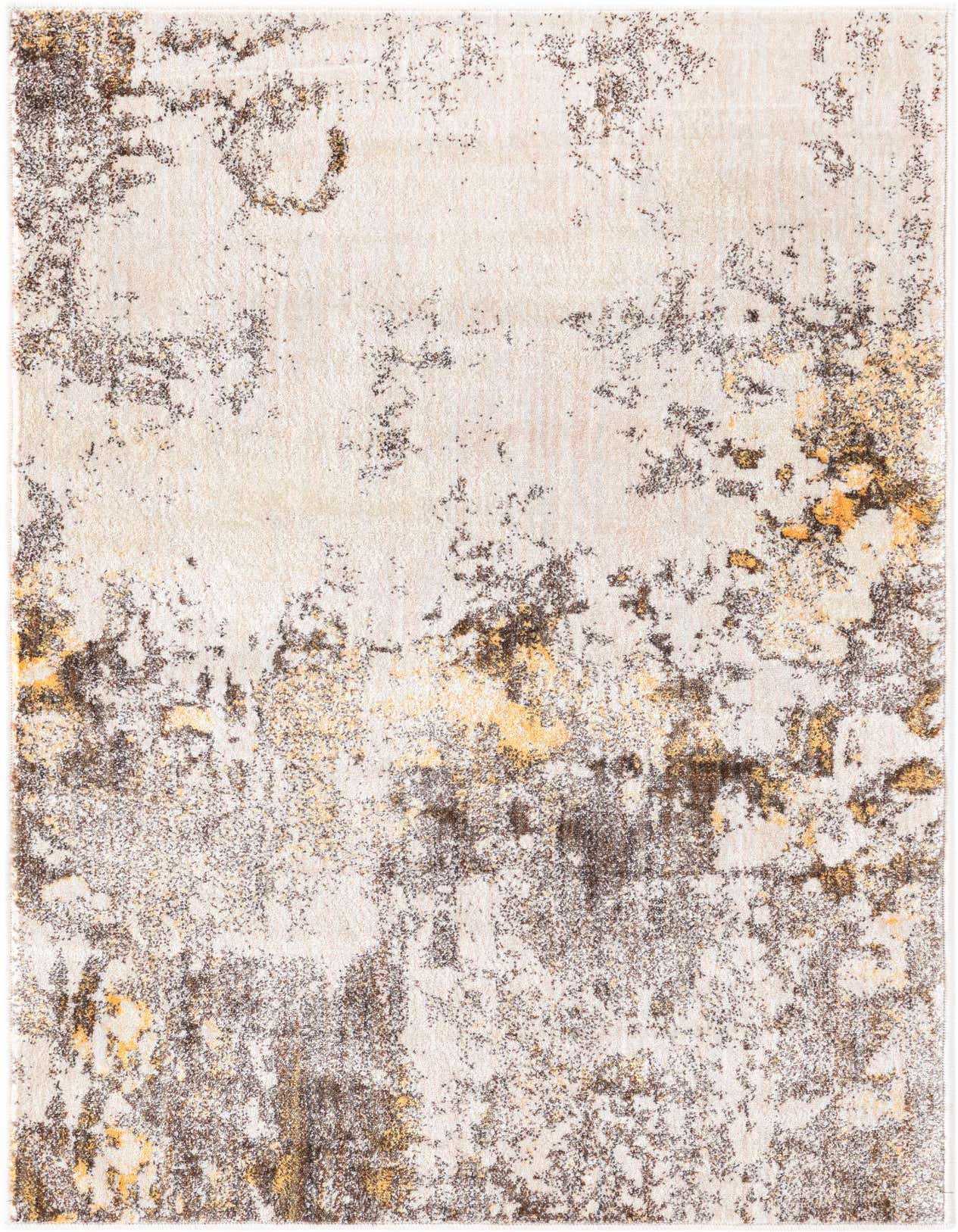 A 3x5 rectangular area rug with an abstract pattern in shades of brown, tan, cream, and ivory.