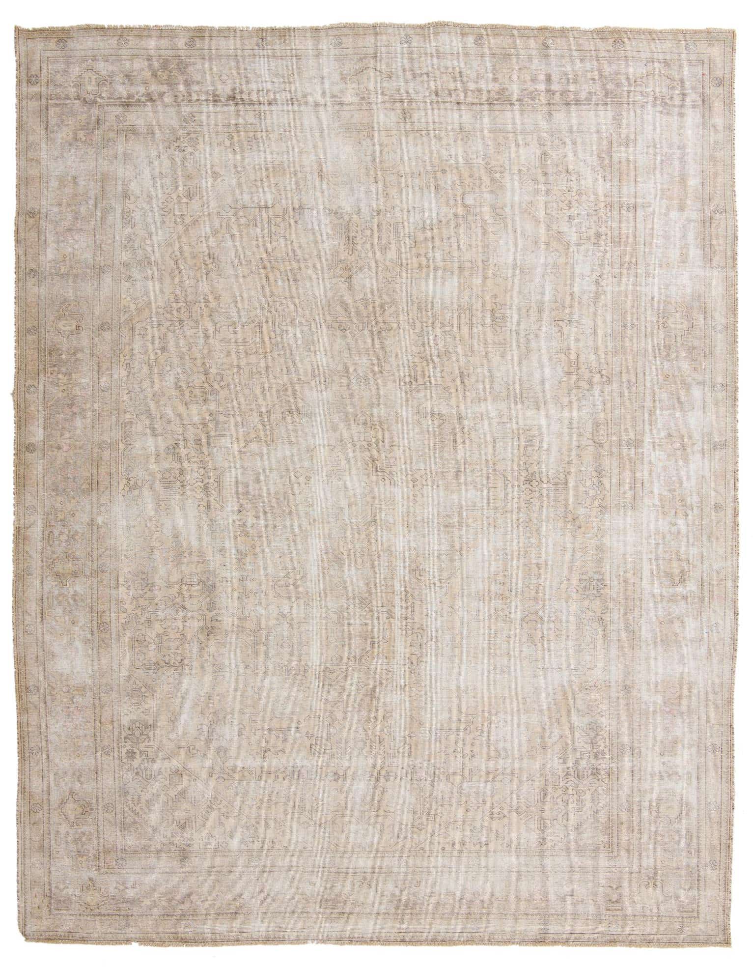 A 9x12 rectangular Ultra Vintage rug in shades of brown, tan, and cream, featuring a distressed Persian-style pattern and flat pile.