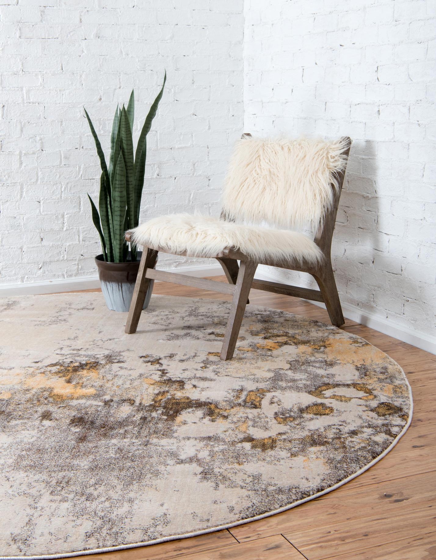 Ivory Beige 5' x 5' Apollo Round Rug | Rugs.com