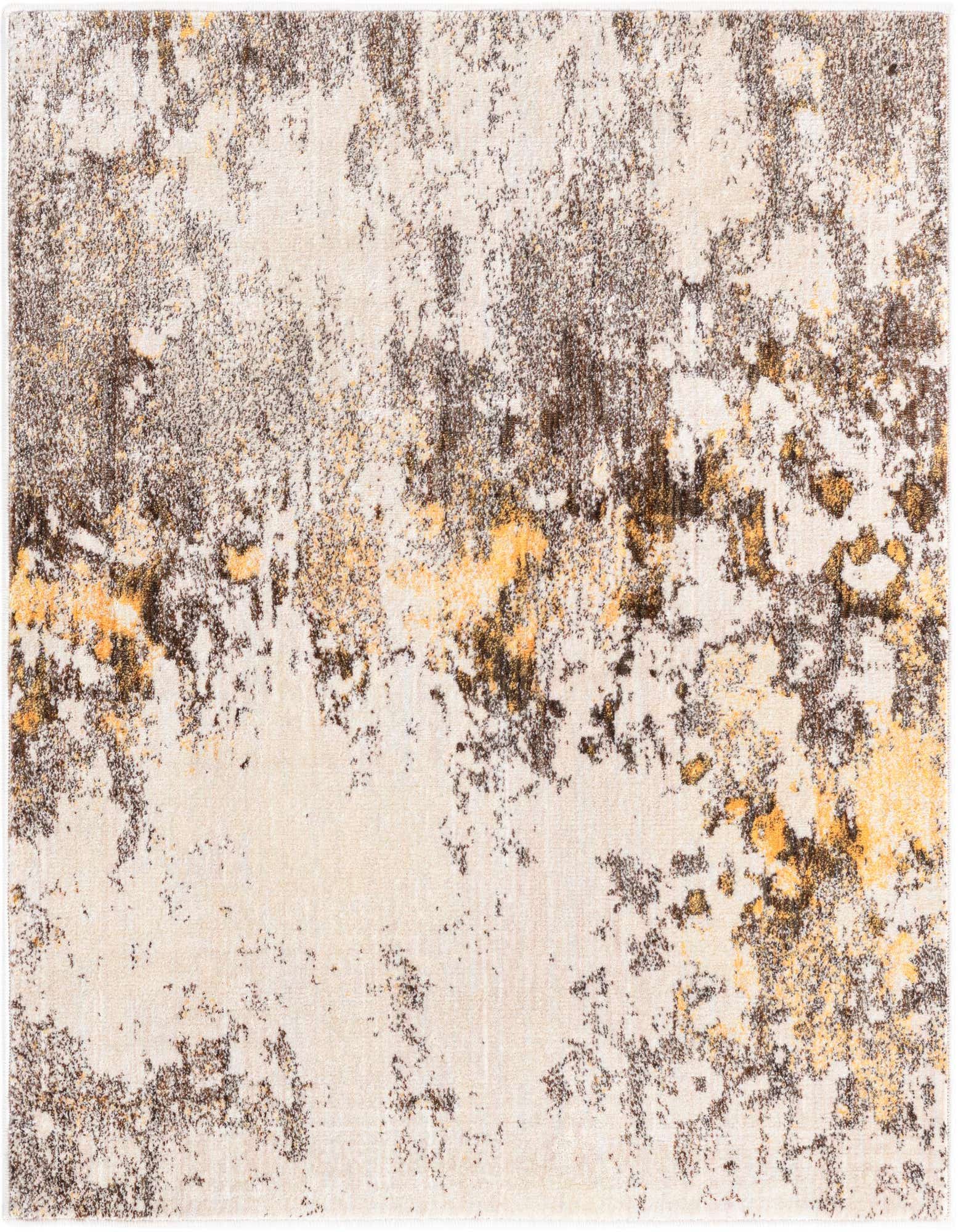 A 4'x4' square rug featuring an abstract, distressed pattern in browns, tans, creams, and whites, suitable for a modern living space.