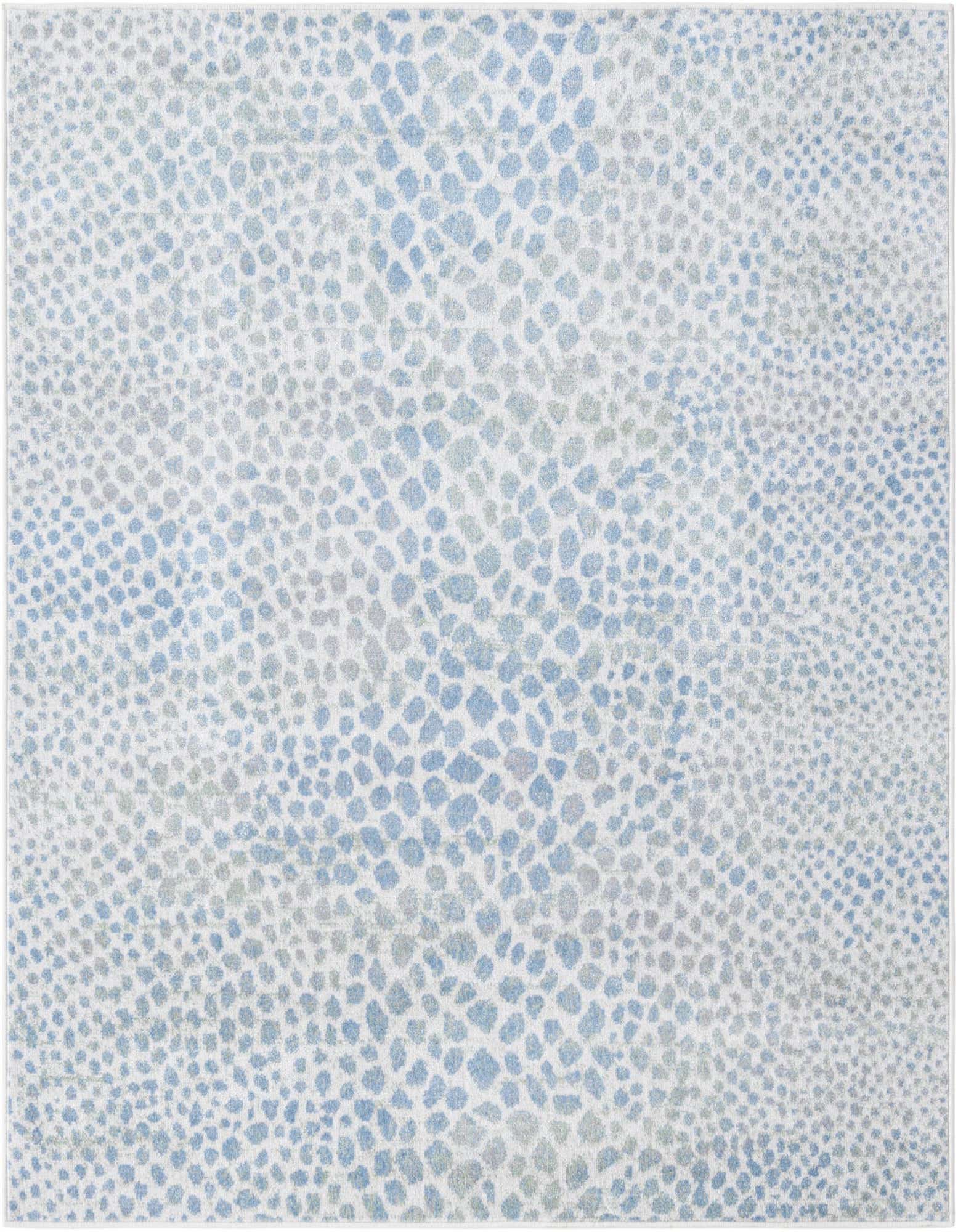 A 5' 3 x 5' 3 square Kamala Washable rug featuring a modern blue and ivory speckled pattern.
