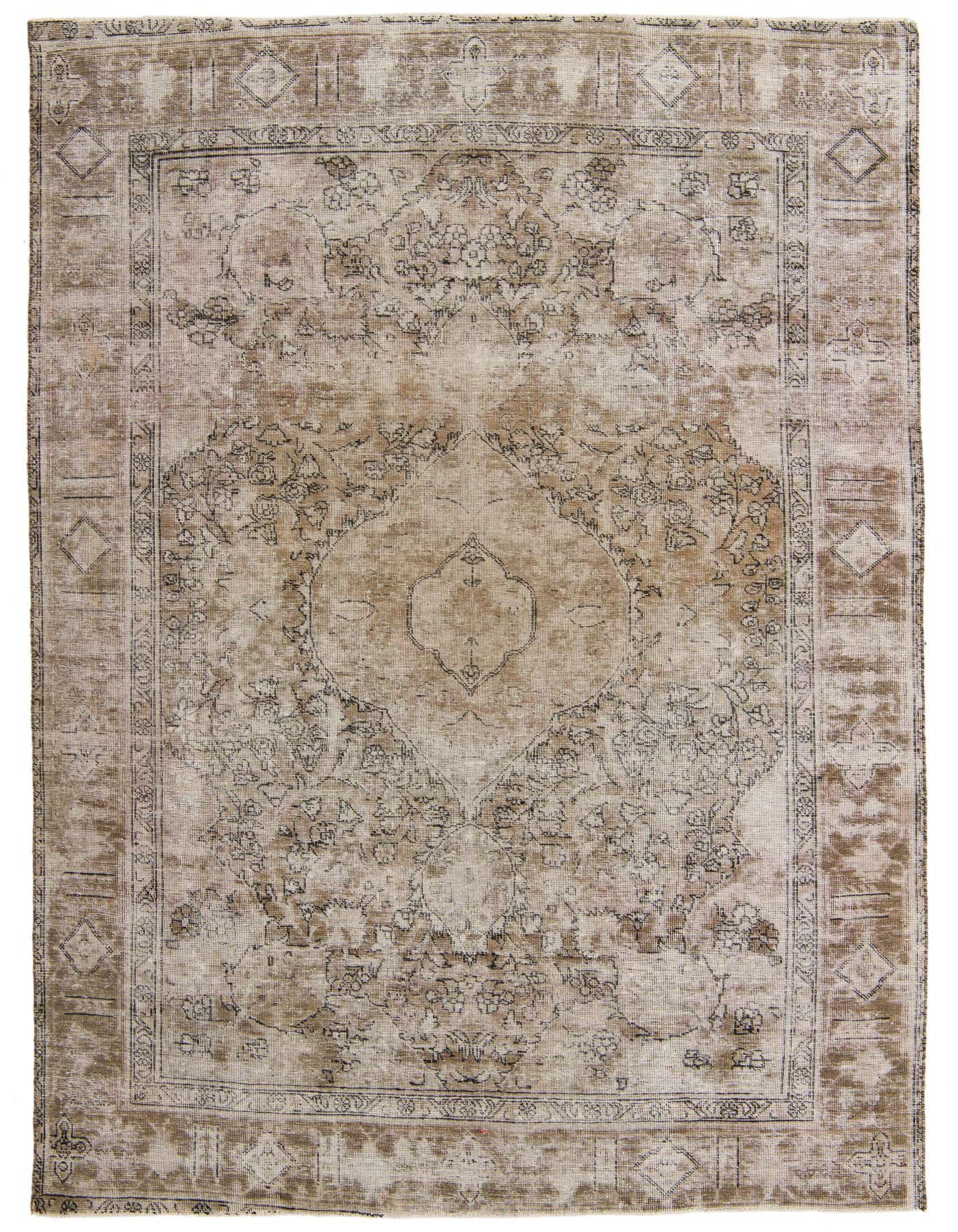 A 6x9 rectangular Ultra Vintage wool rug in browns, tans, and creams with a distressed Persian medallion pattern.