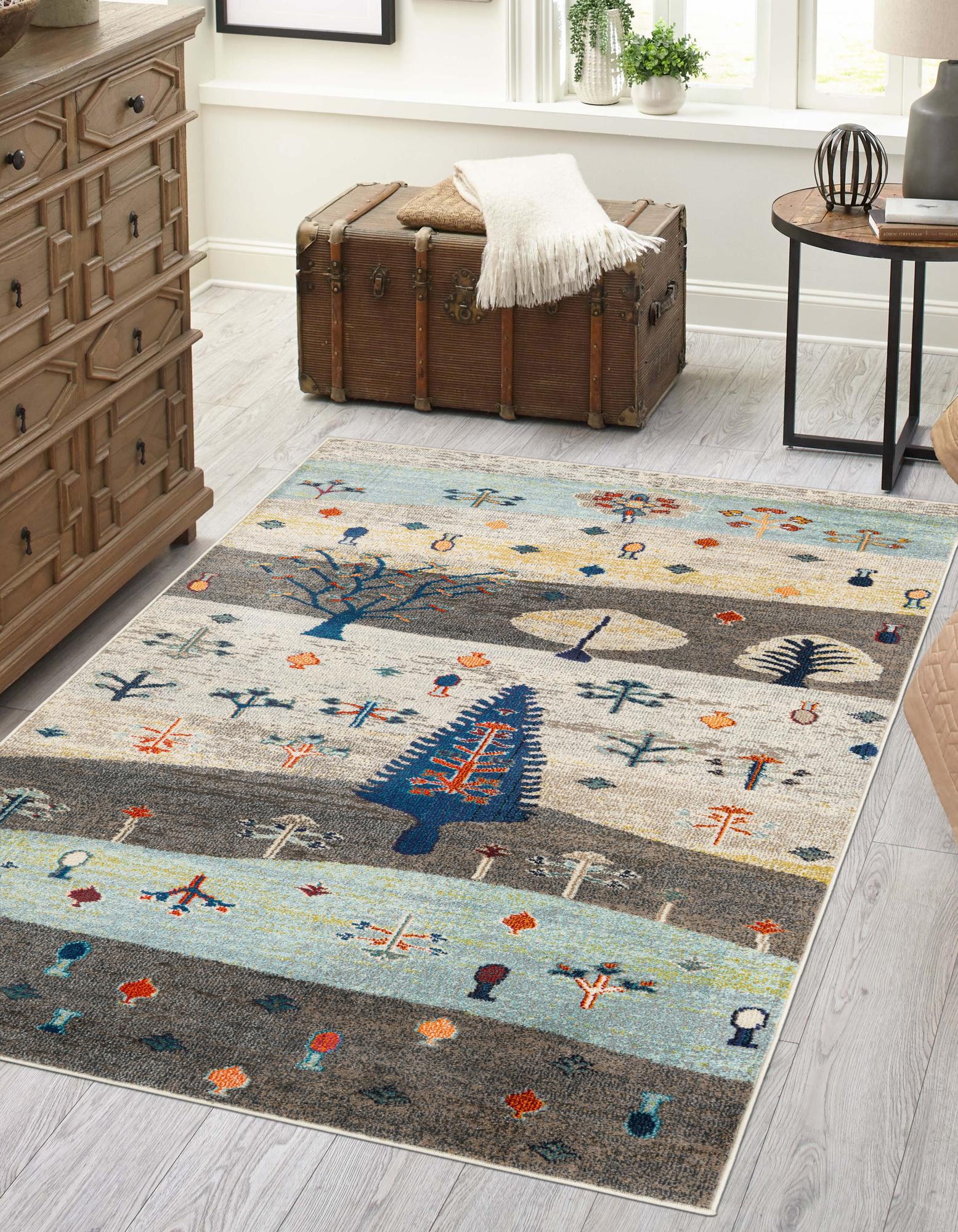 Ivory Gray Blue 4' x 6' Vivid Rug | Rugs.com