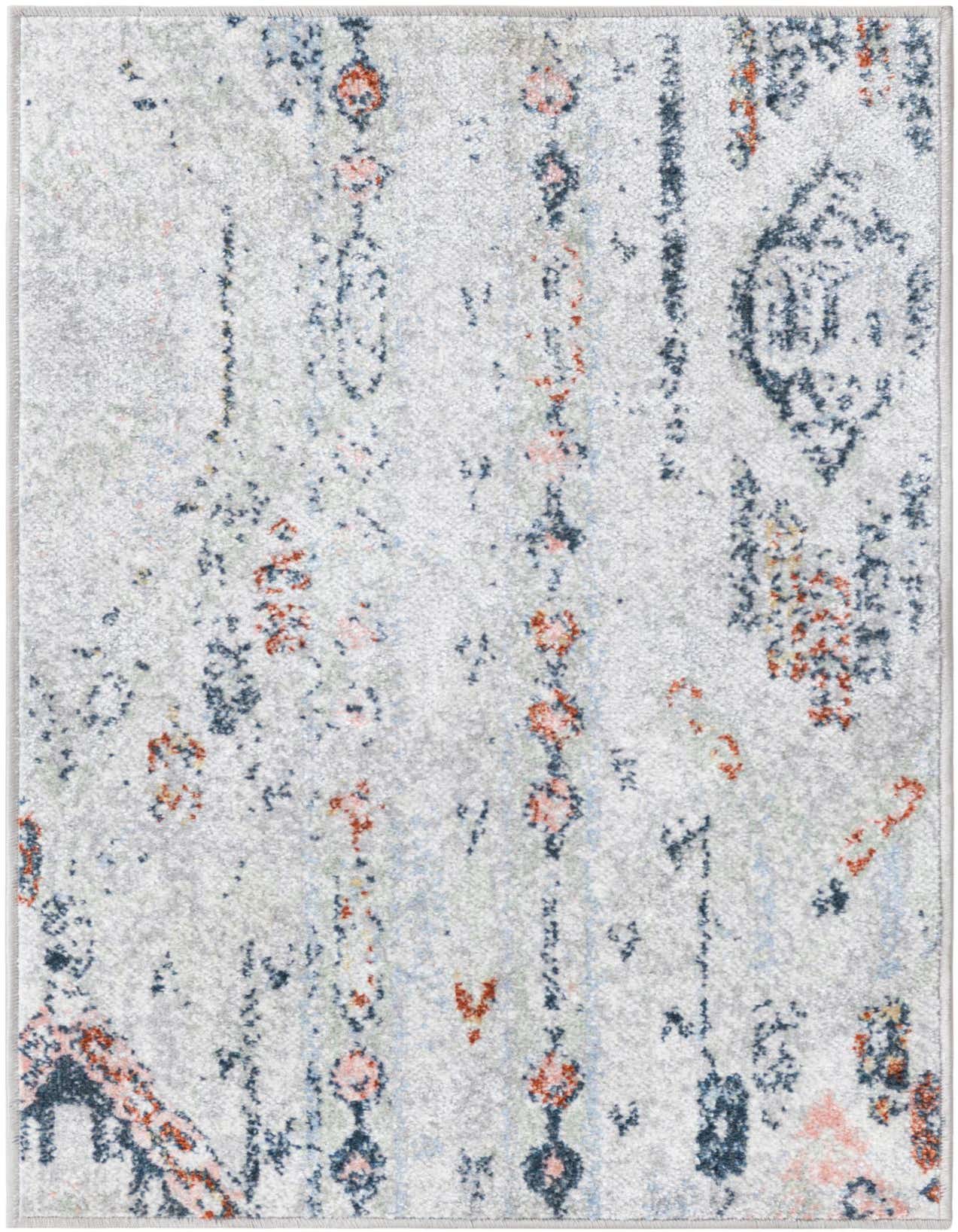 A 2x3 rectangular Kamala Washable rug featuring an abstract Southwestern pattern in ivory, cream, gray, and subtle rust tones.