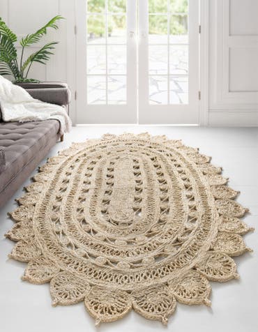  5' 1 x 8'  Hand Braided Jute Oval Rug