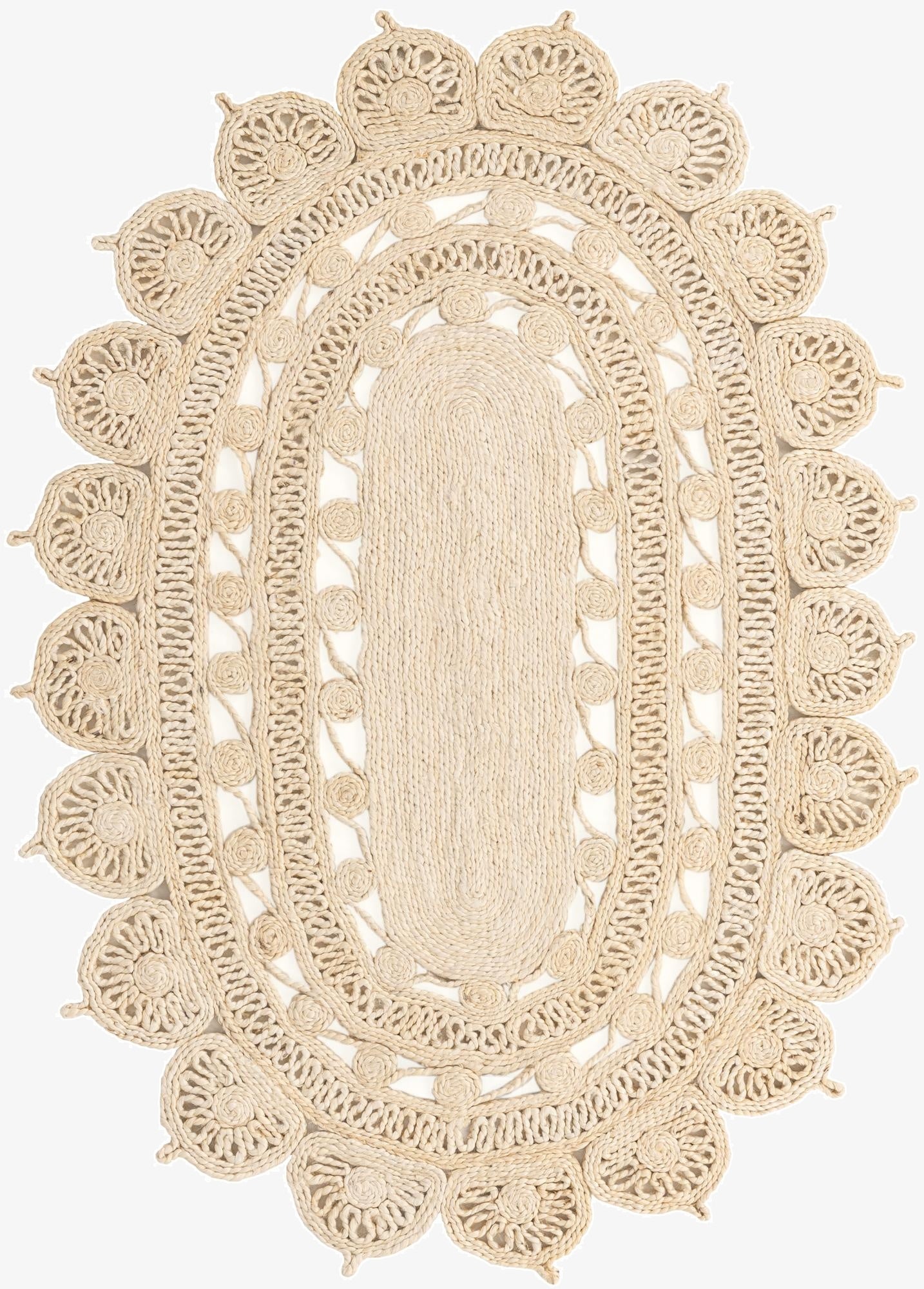  4' 1 x 6' 1  Hand Braided Jute Oval Rug