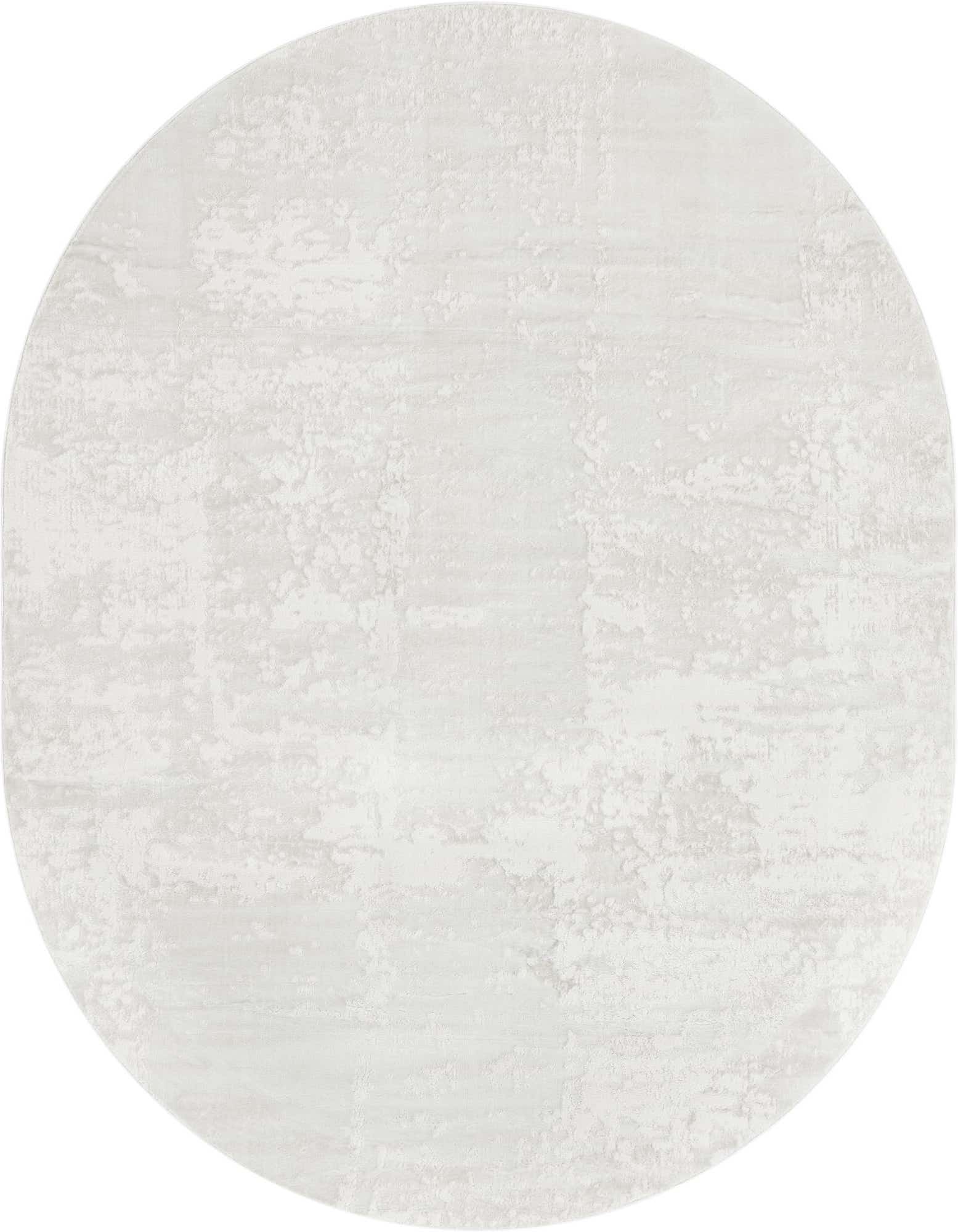 An oval 7' 10 x 10' 0 ivory and cream area rug with a modern abstract pattern and textured pile.