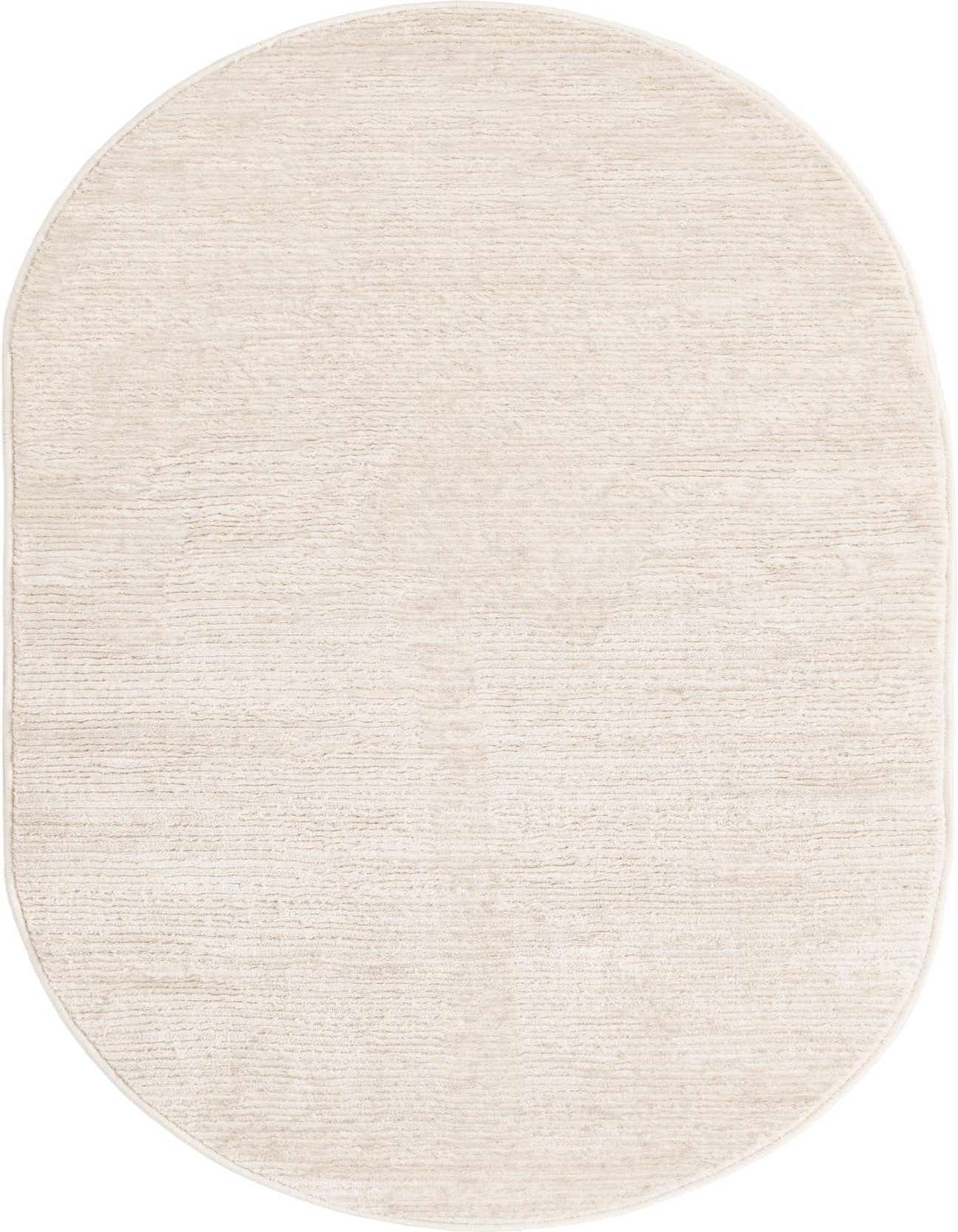 An oval 3' 3 x 5' 3 ivory area rug with a textured, medium pile, suitable for indoor spaces.