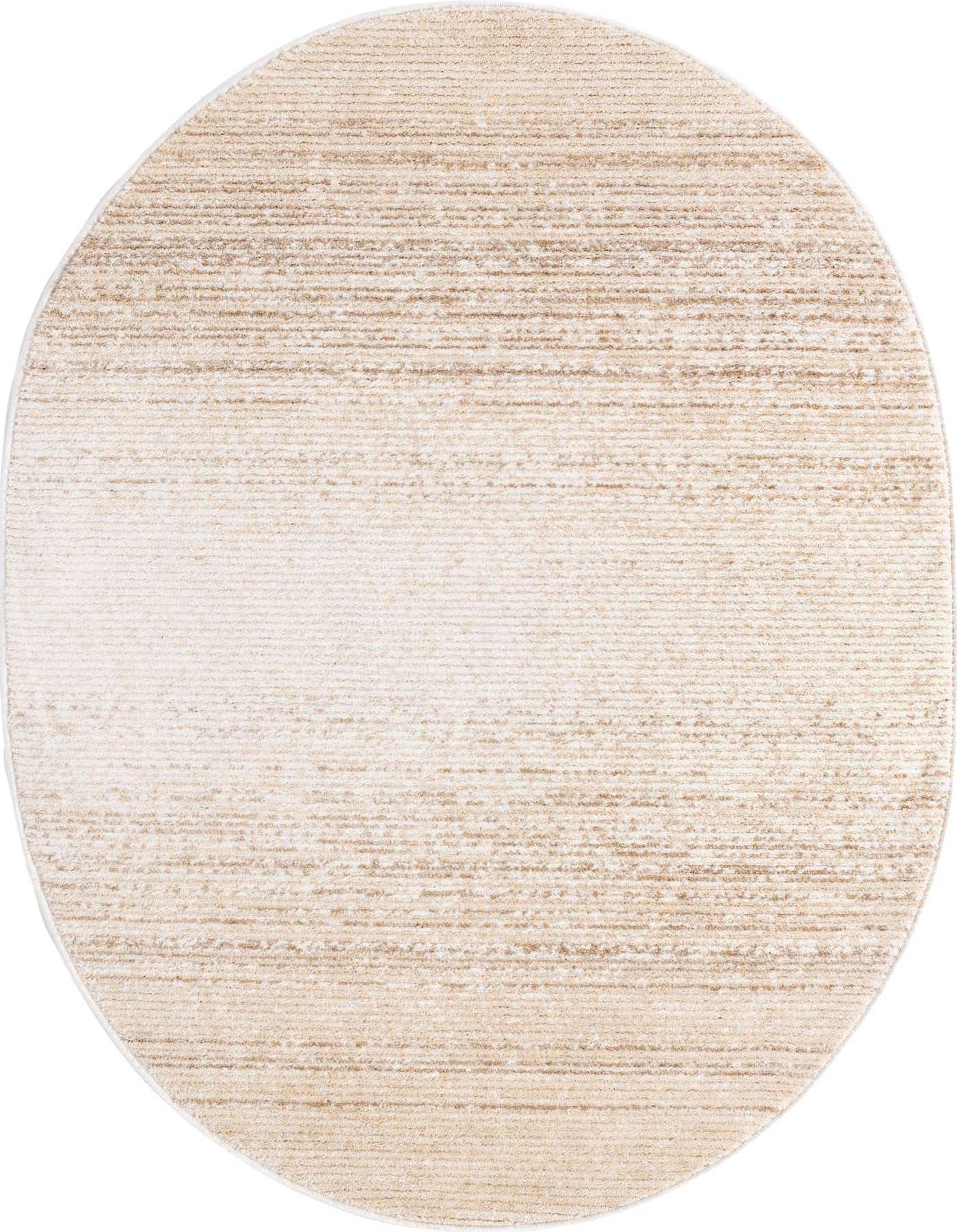 A 4' 0 x 6' 3 oval ivory area rug with a subtle textured stripe pattern, perfect for modern indoor spaces.