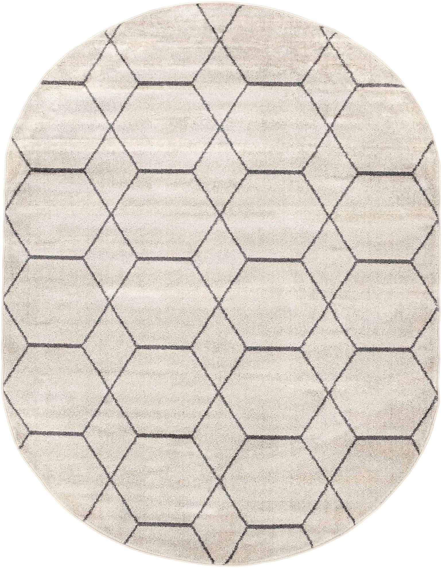 Ivory 7' 10 x 10' Lattice Frieze Oval Rug | Rugs.com